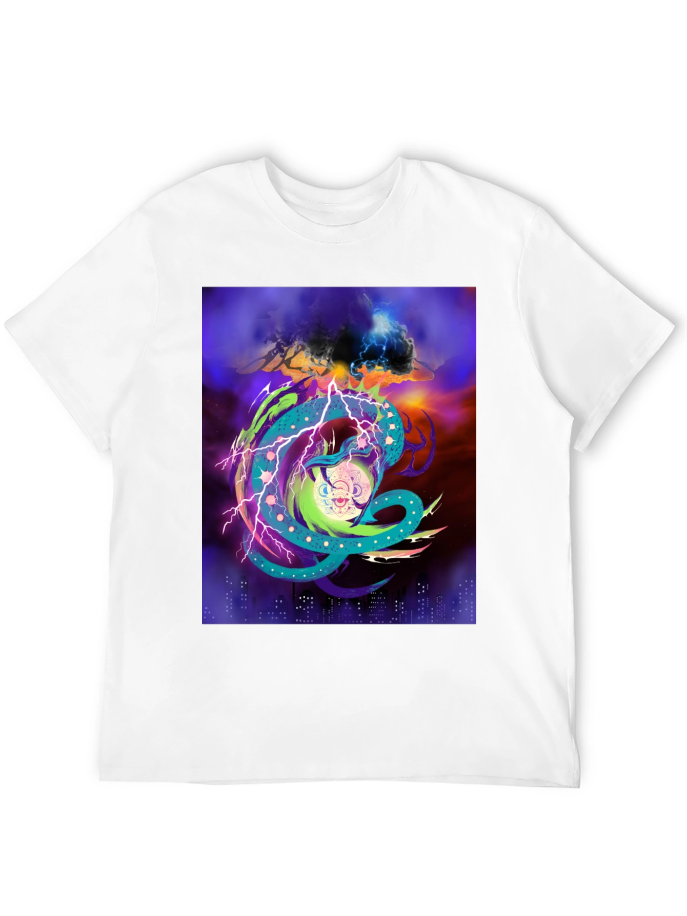 Vibrant Graphic Tee: Electric Dragon Design