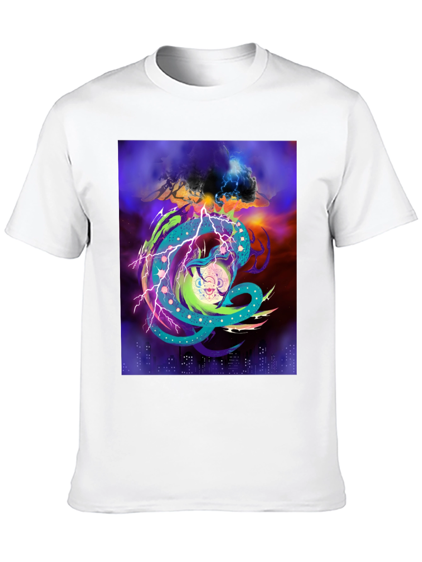 Vibrant Graphic Tee: Electric Dragon Design