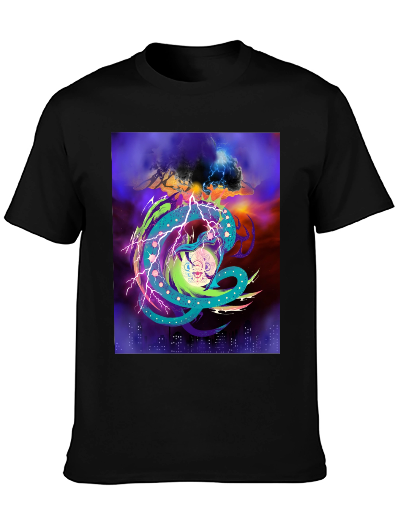 Vibrant Graphic Tee: Electric Dragon Design