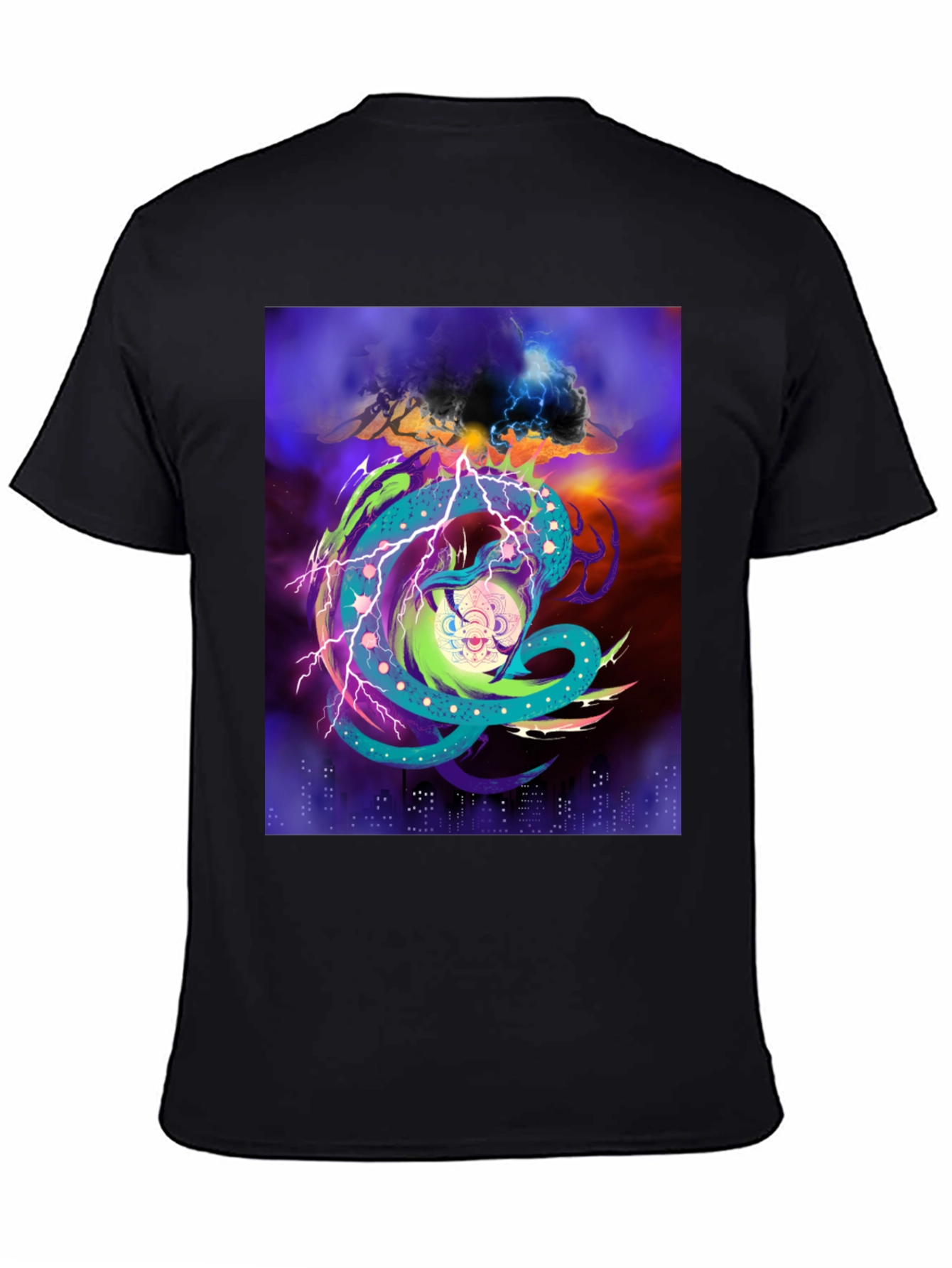 Vibrant Graphic Tee: Electric Dragon Design