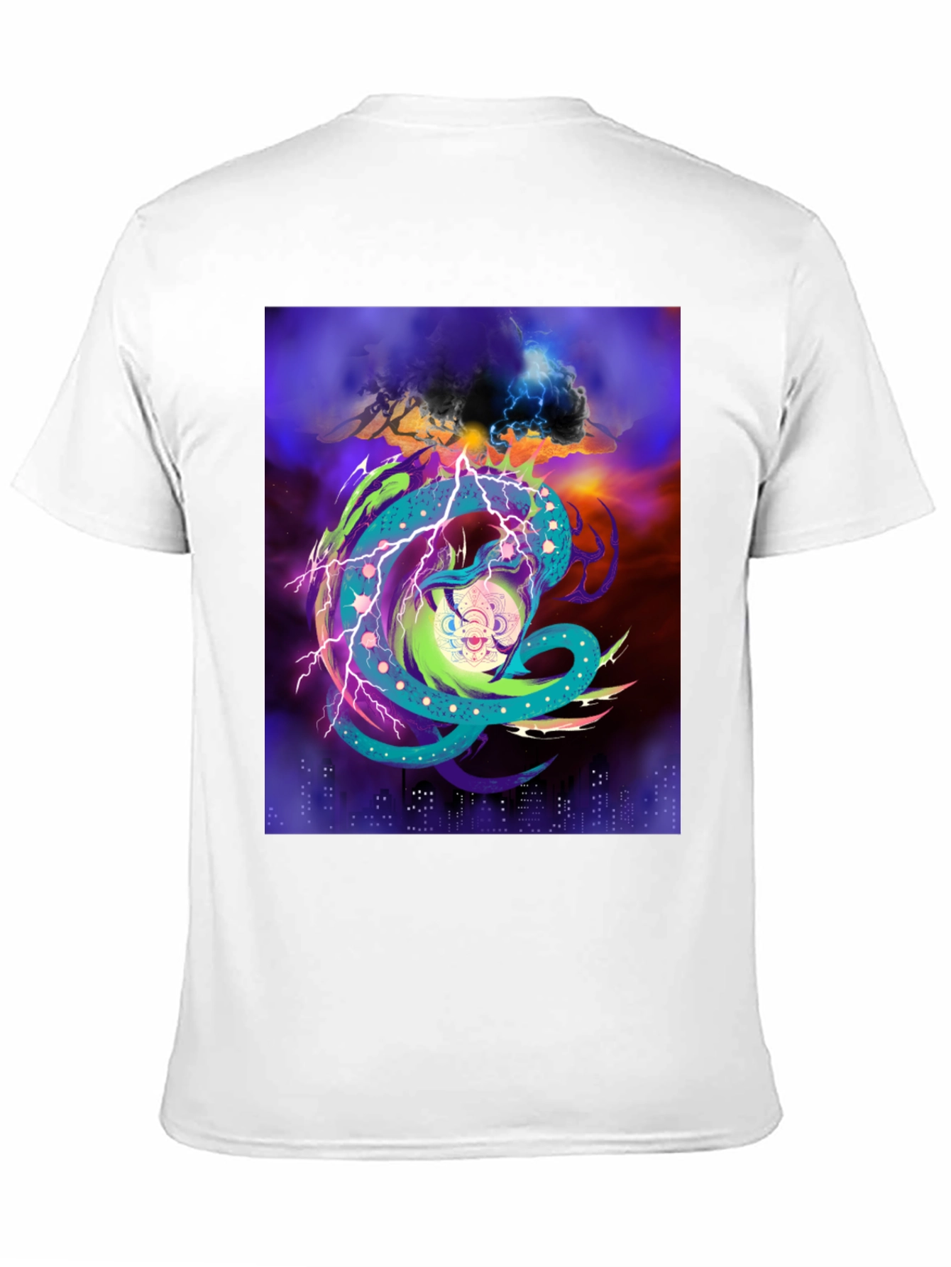 Vibrant Graphic Tee: Electric Dragon Design