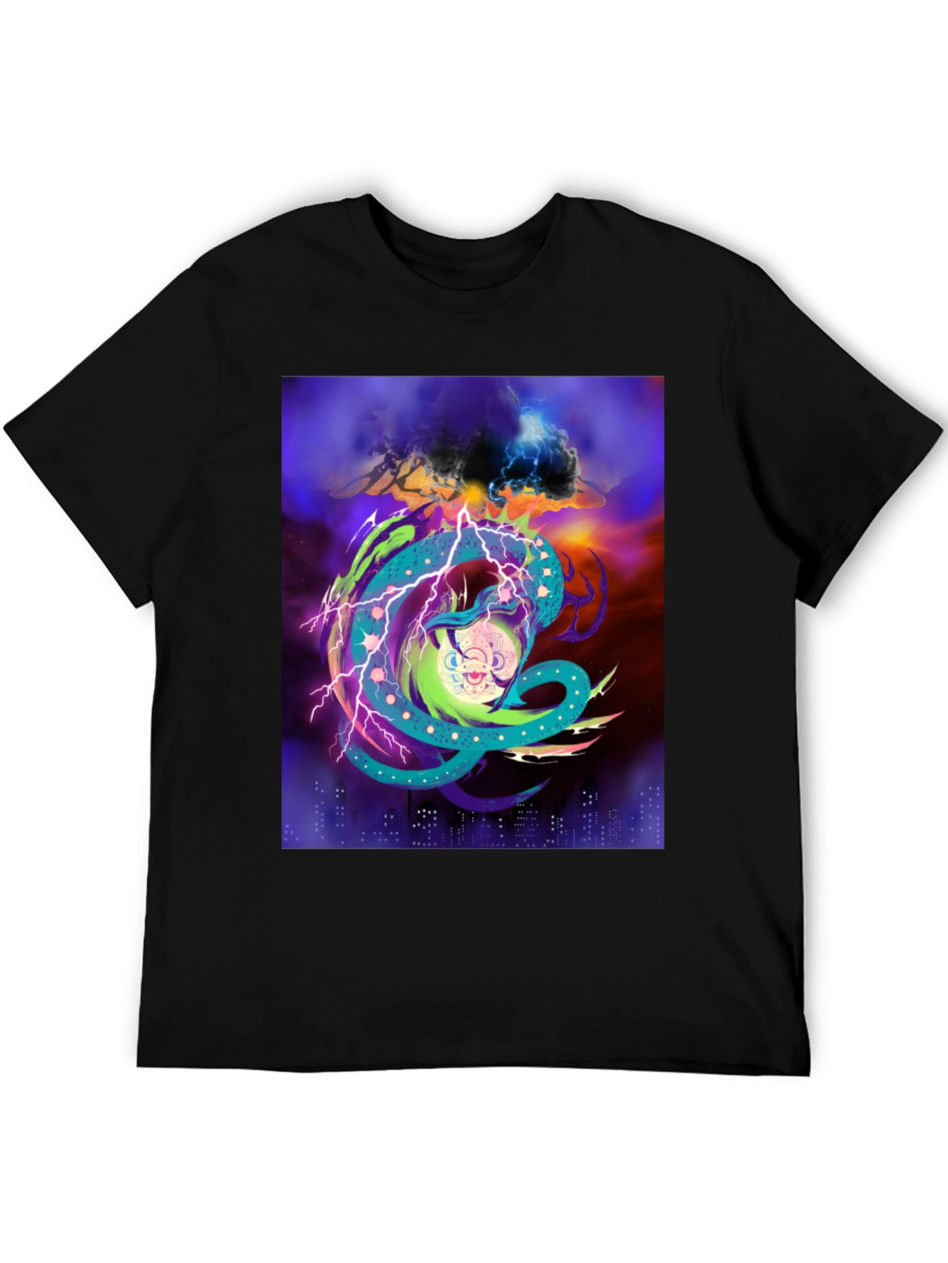 Vibrant Graphic Tee: Electric Dragon Design
