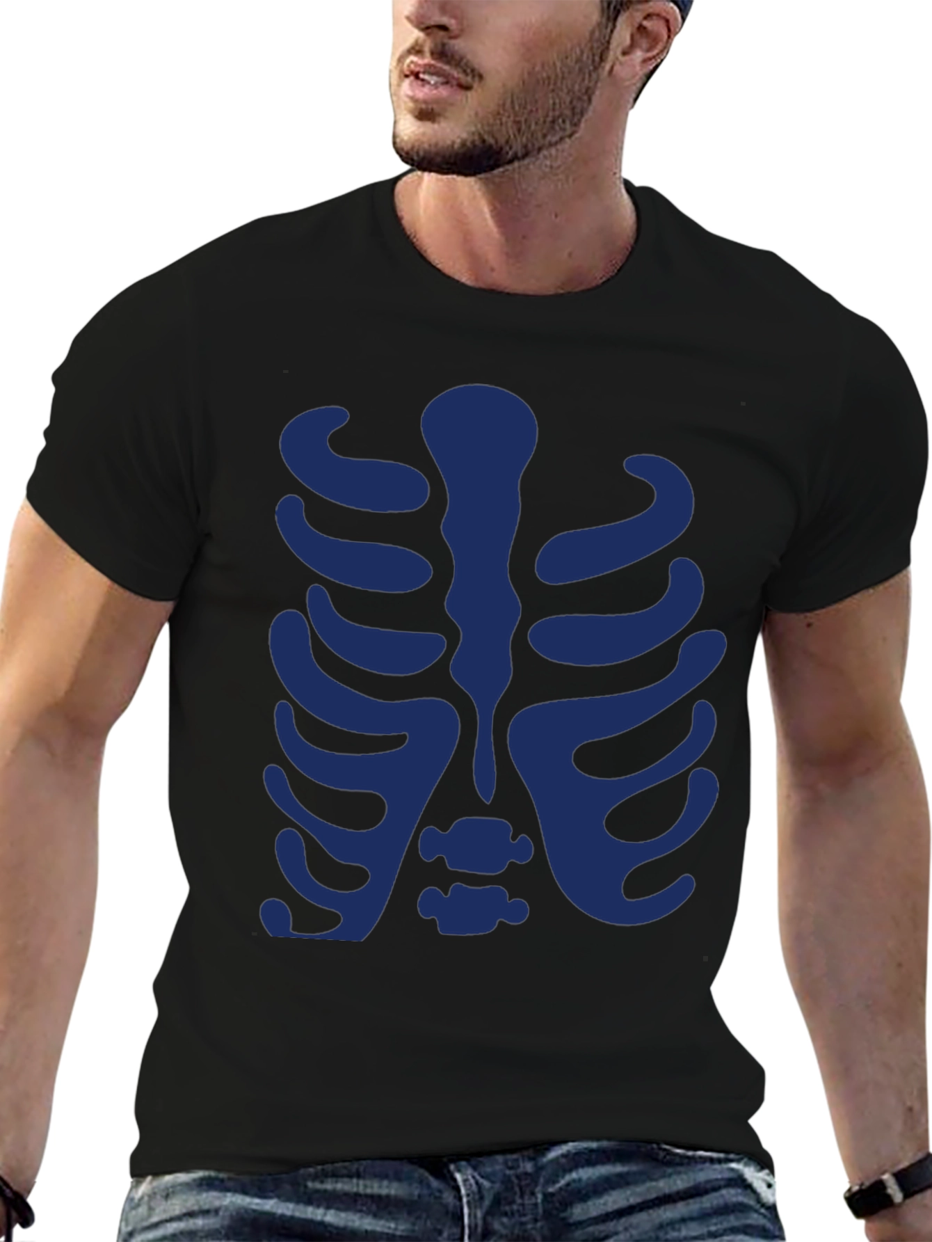 Skeleton Rib Cage Graphic Tee - Black