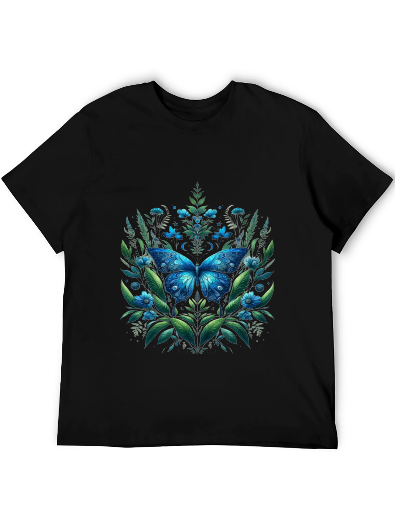 Blue Butterfly Floral T-Shirt - Nature Inspired Design