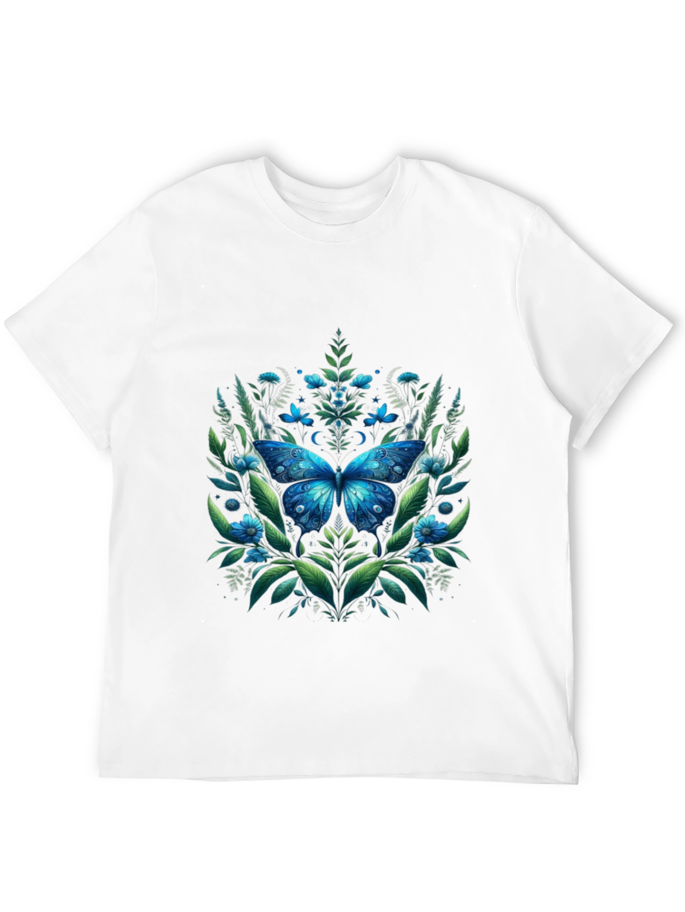 Blue Butterfly Floral T-Shirt - Nature Inspired Design