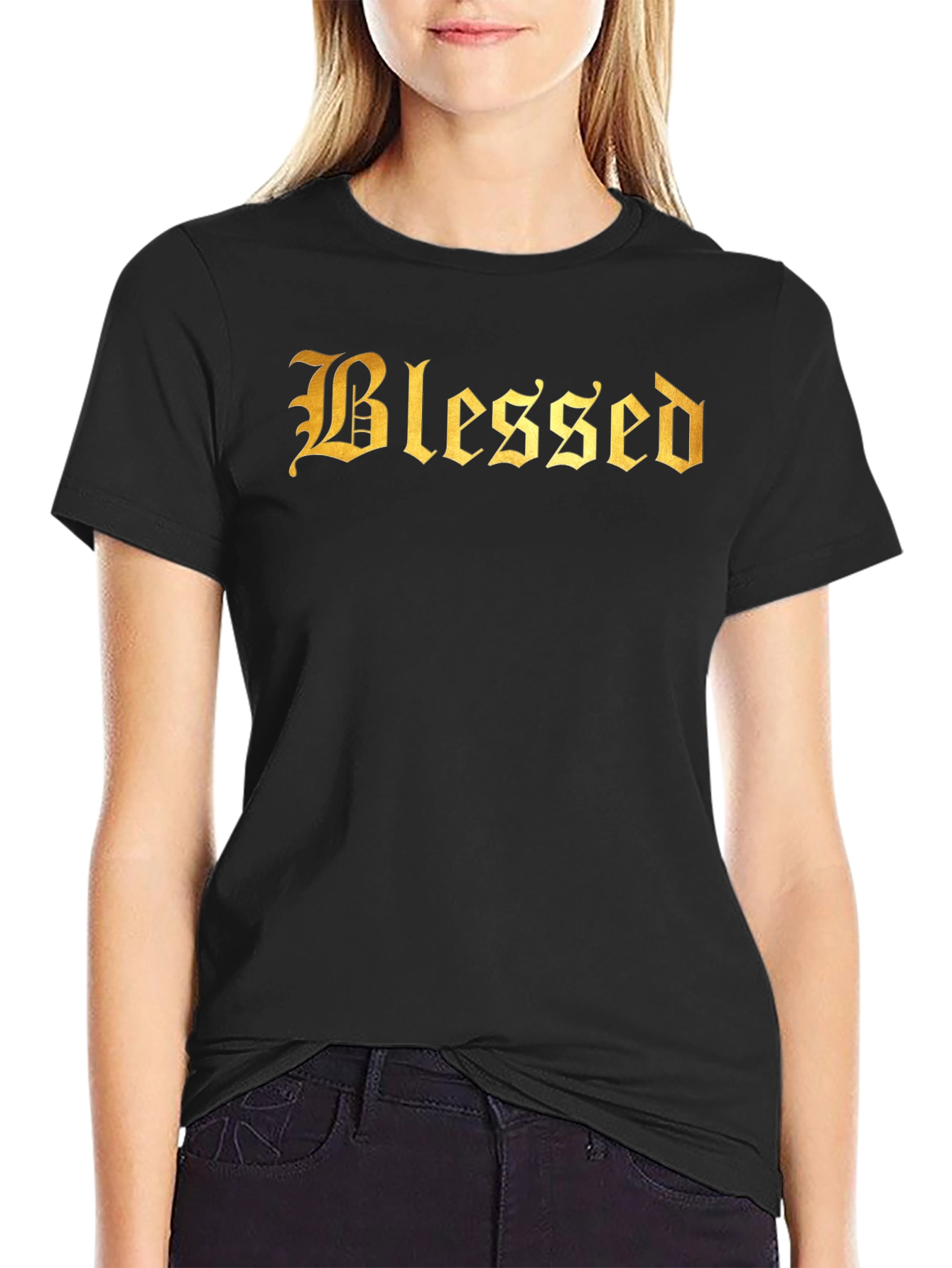 Blessed Gold Graphic Black T-Shirt