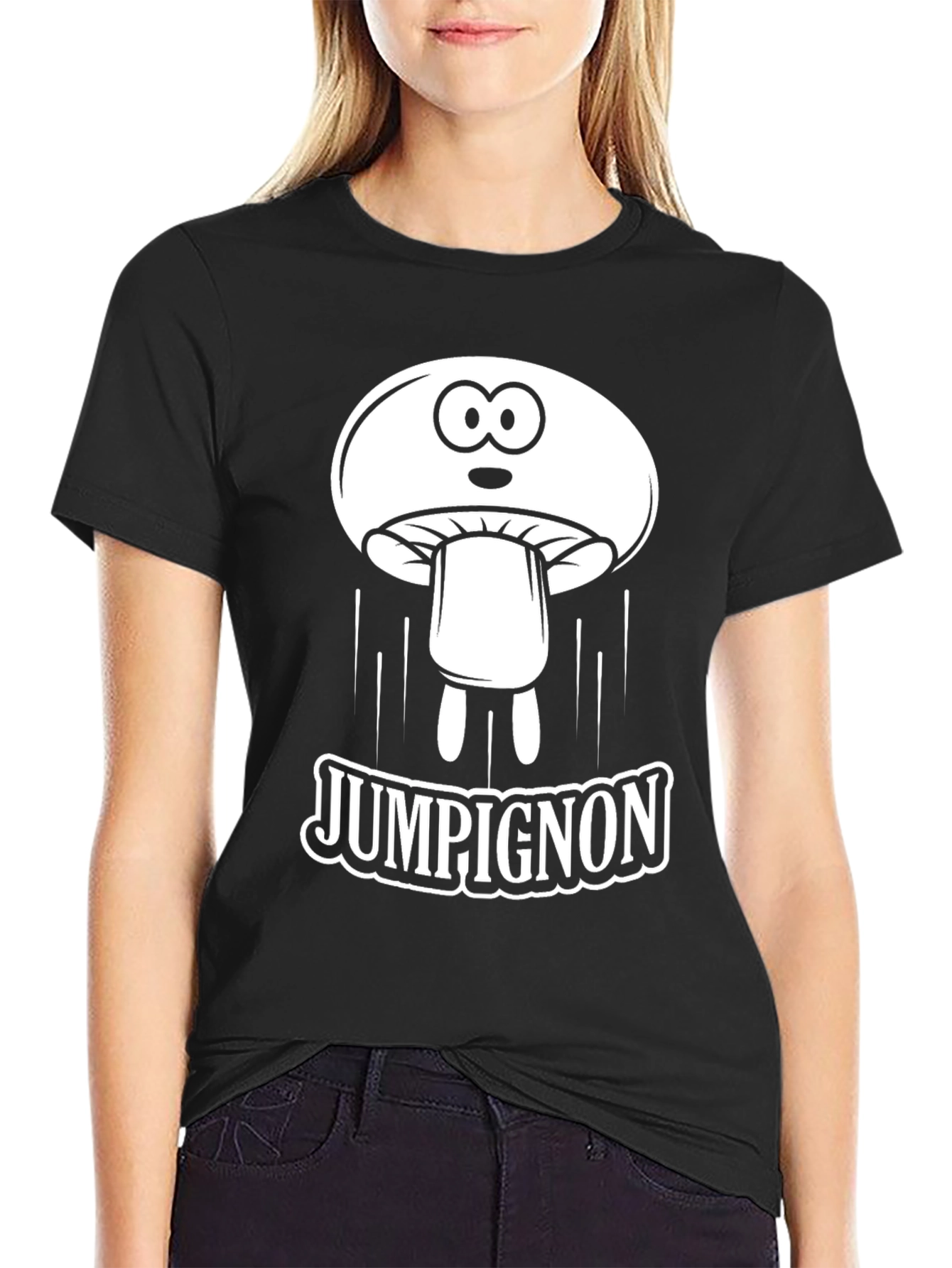 JUMPiGNON Cartoon Mushroom Black T-Shirt