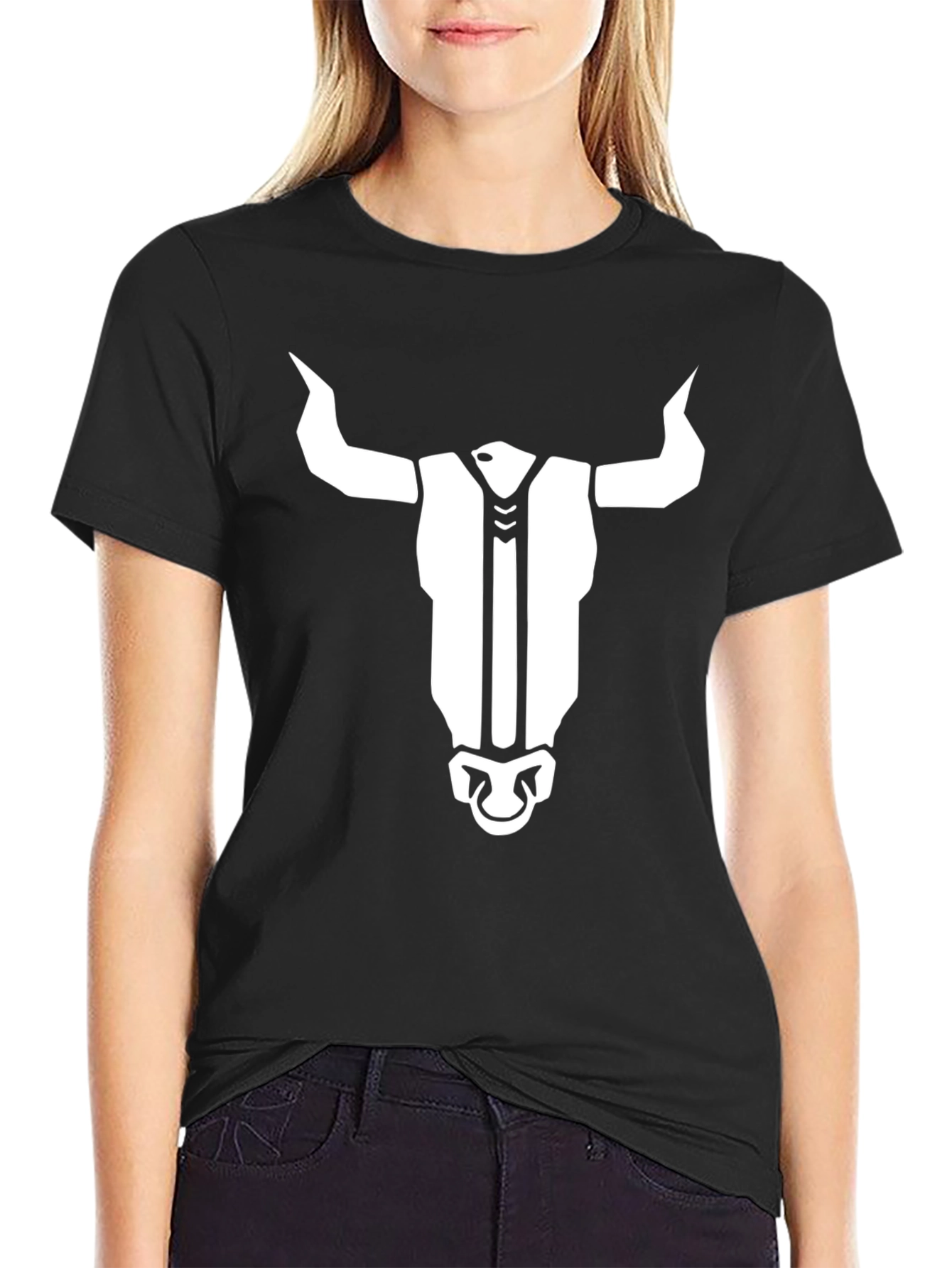 Black T-Shirt with Bull Head Graphic Print