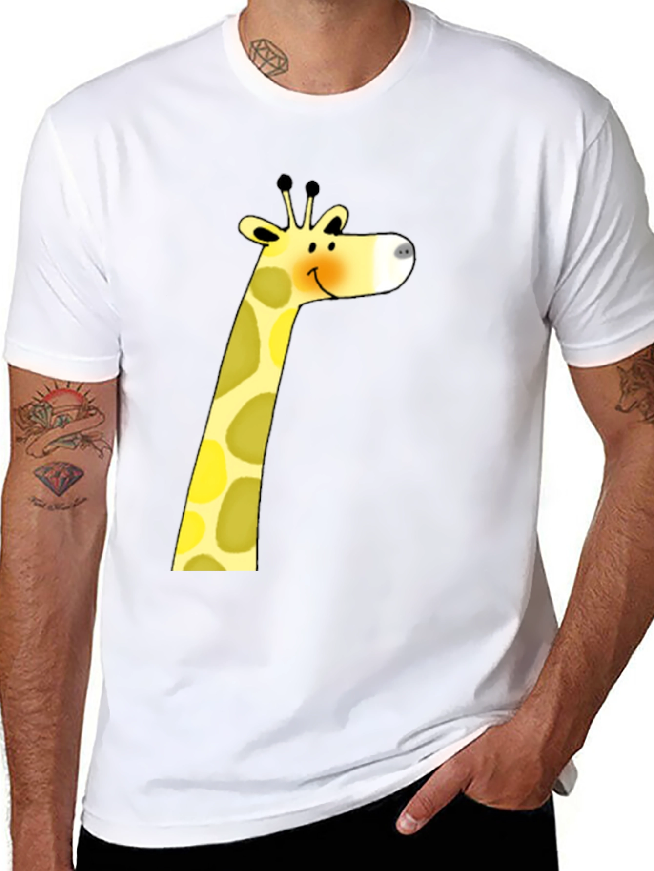 Cute Giraffe Graphic Print Black T-Shirt