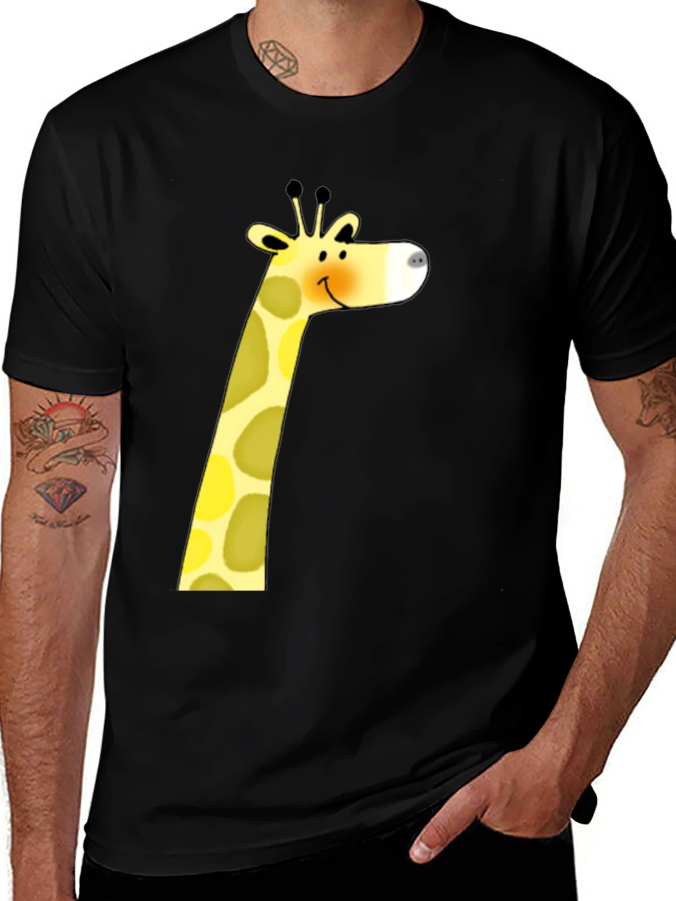 Cute Giraffe Graphic Print Black T-Shirt