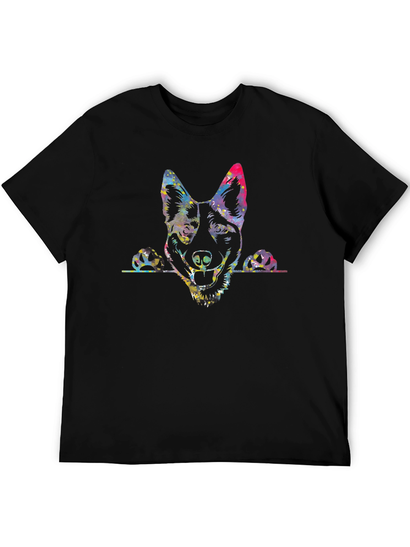 Dog Portrait Mens Black Graphic T-Shirt