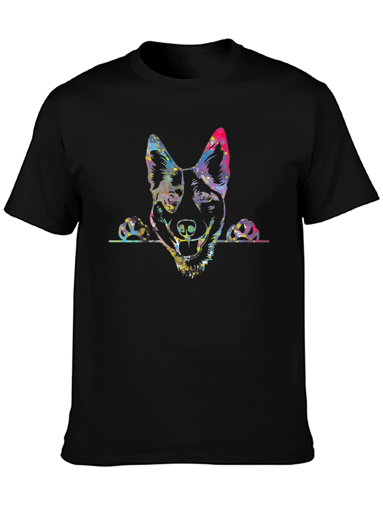 Dog Portrait Mens Black Graphic T-Shirt