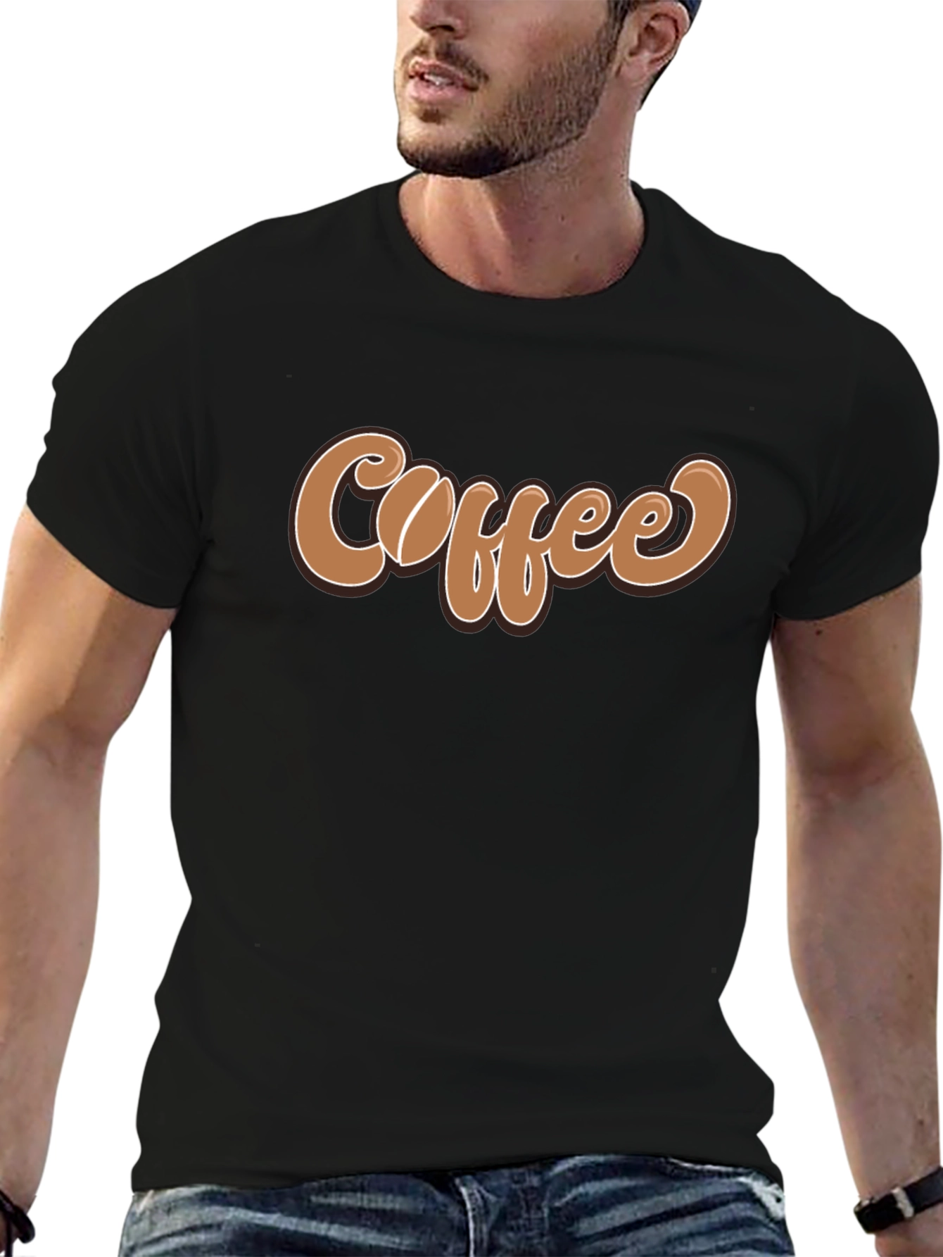 Coffee Bean Lettering Graphic Black T-Shirt