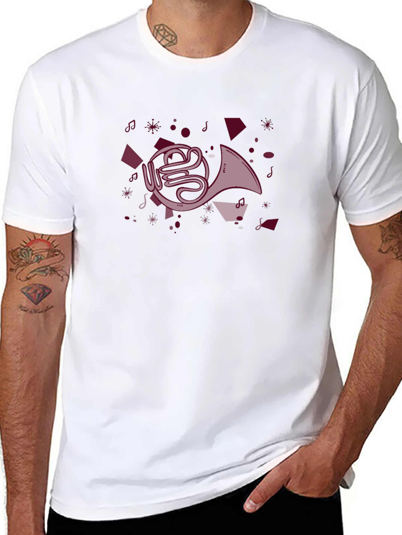 French Horn Graphic Tee - Music Lovers T-Shirt
