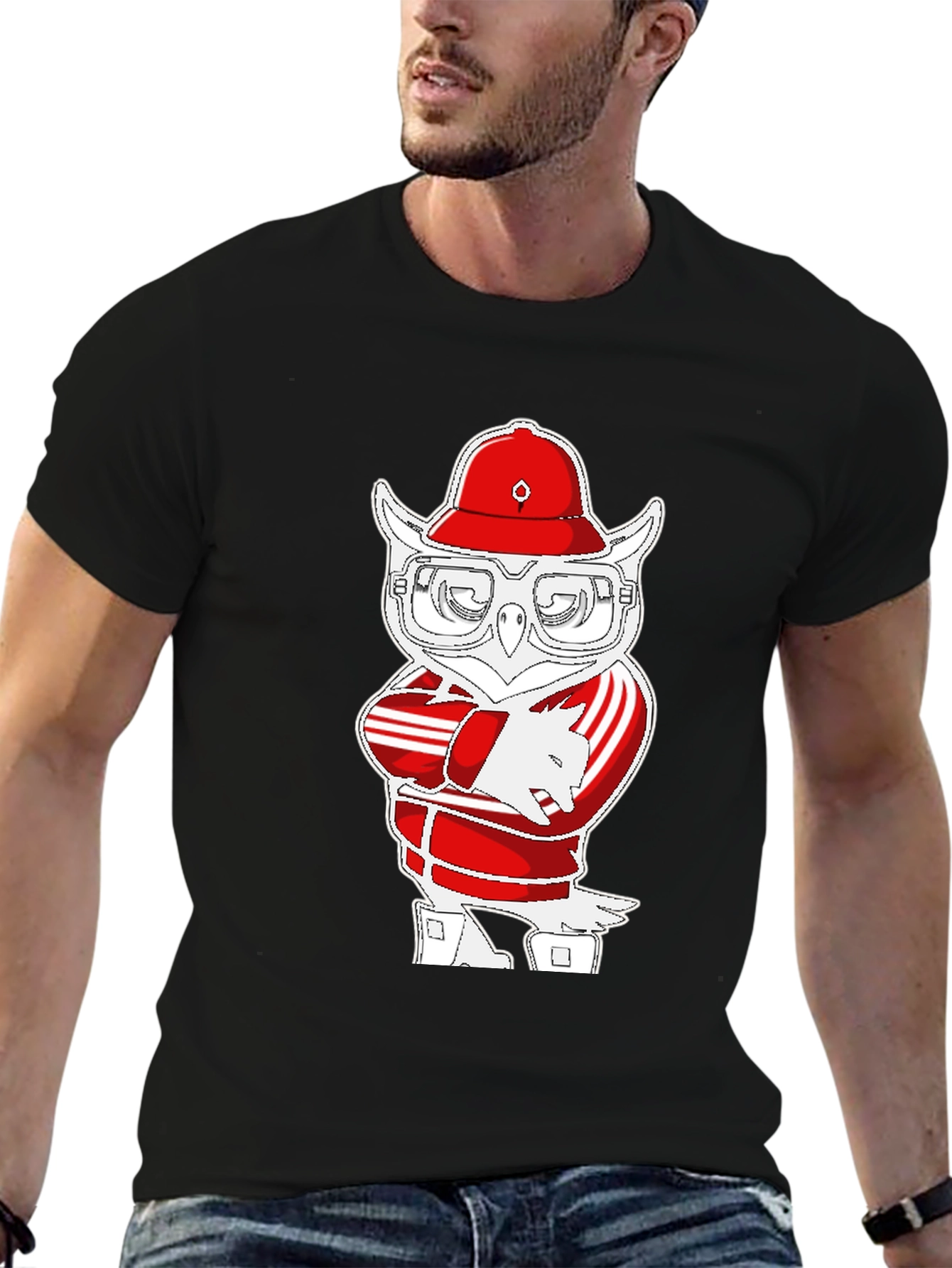 Owl in Tracksuit T-Shirt - Cool Cartoon Tee