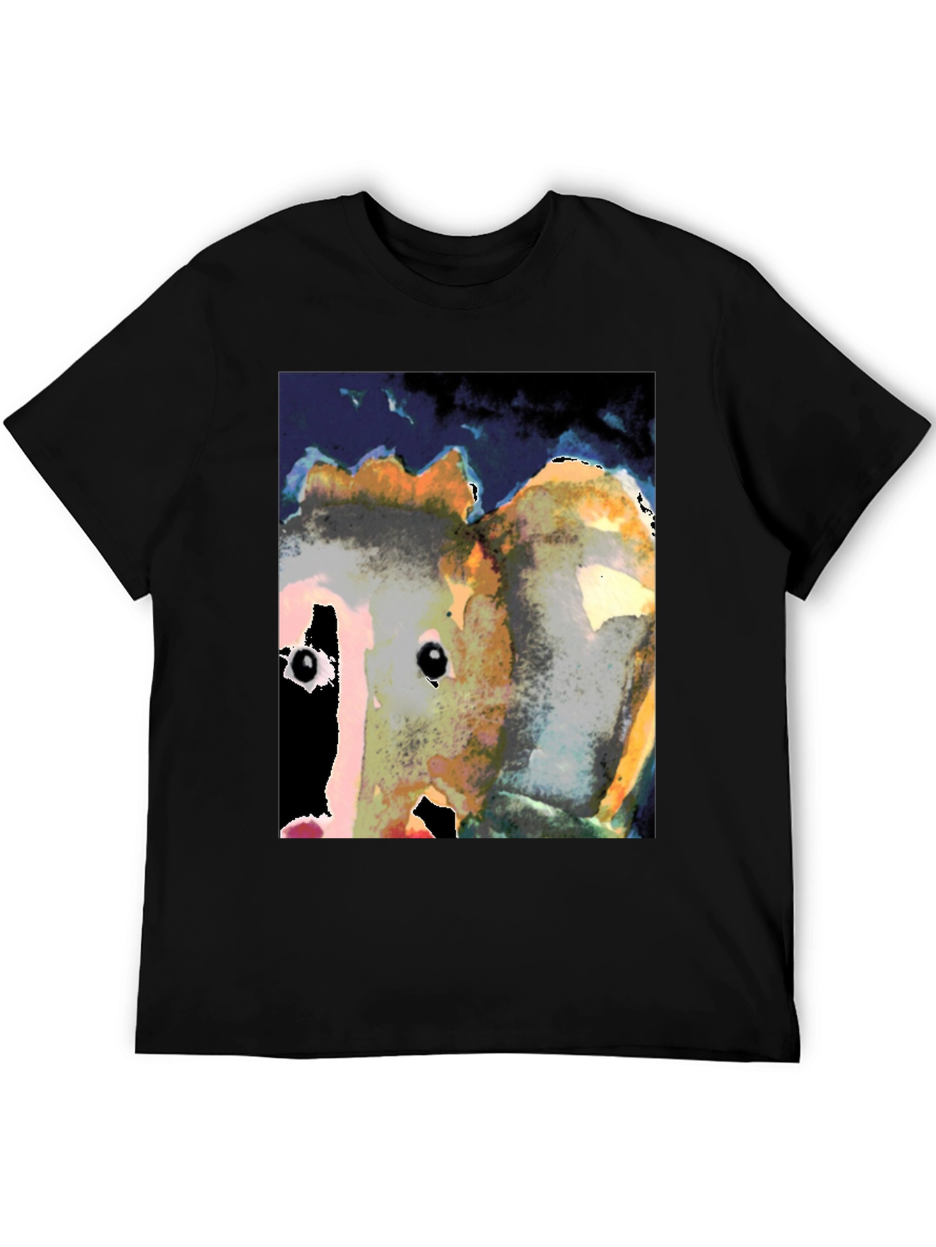 Abstract Face Print Black T-Shirt