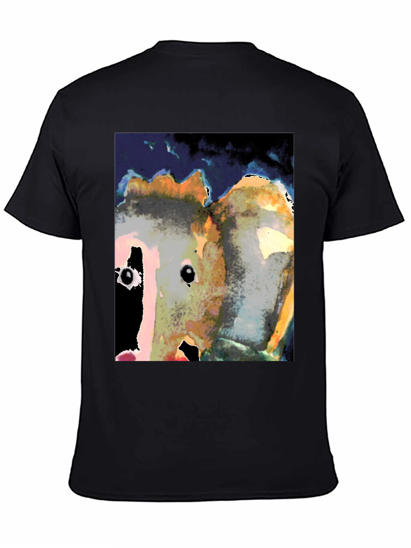 Abstract Face Print Black T-Shirt
