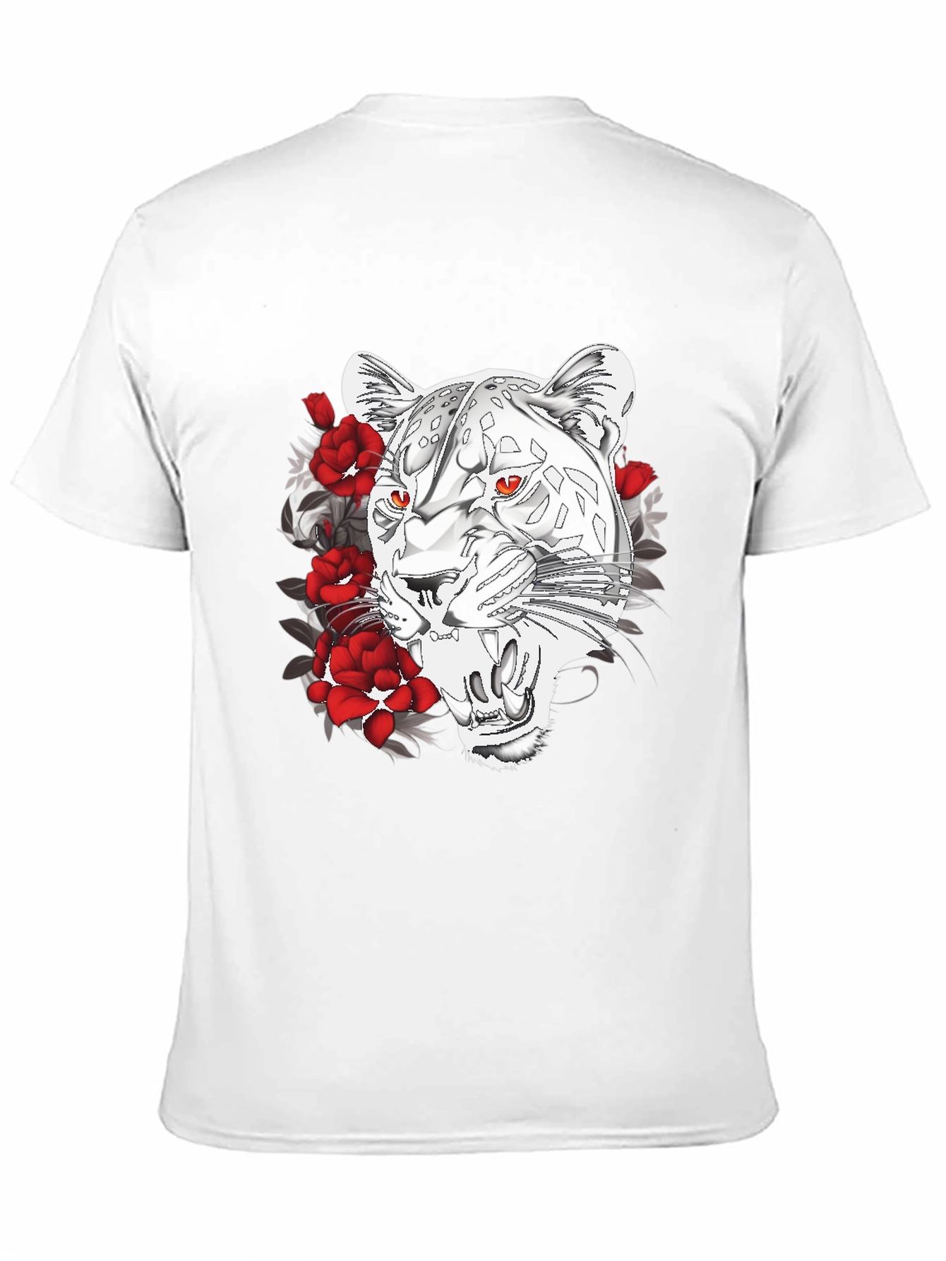 Black T-Shirt with Graphic Leopard and Roses Print
