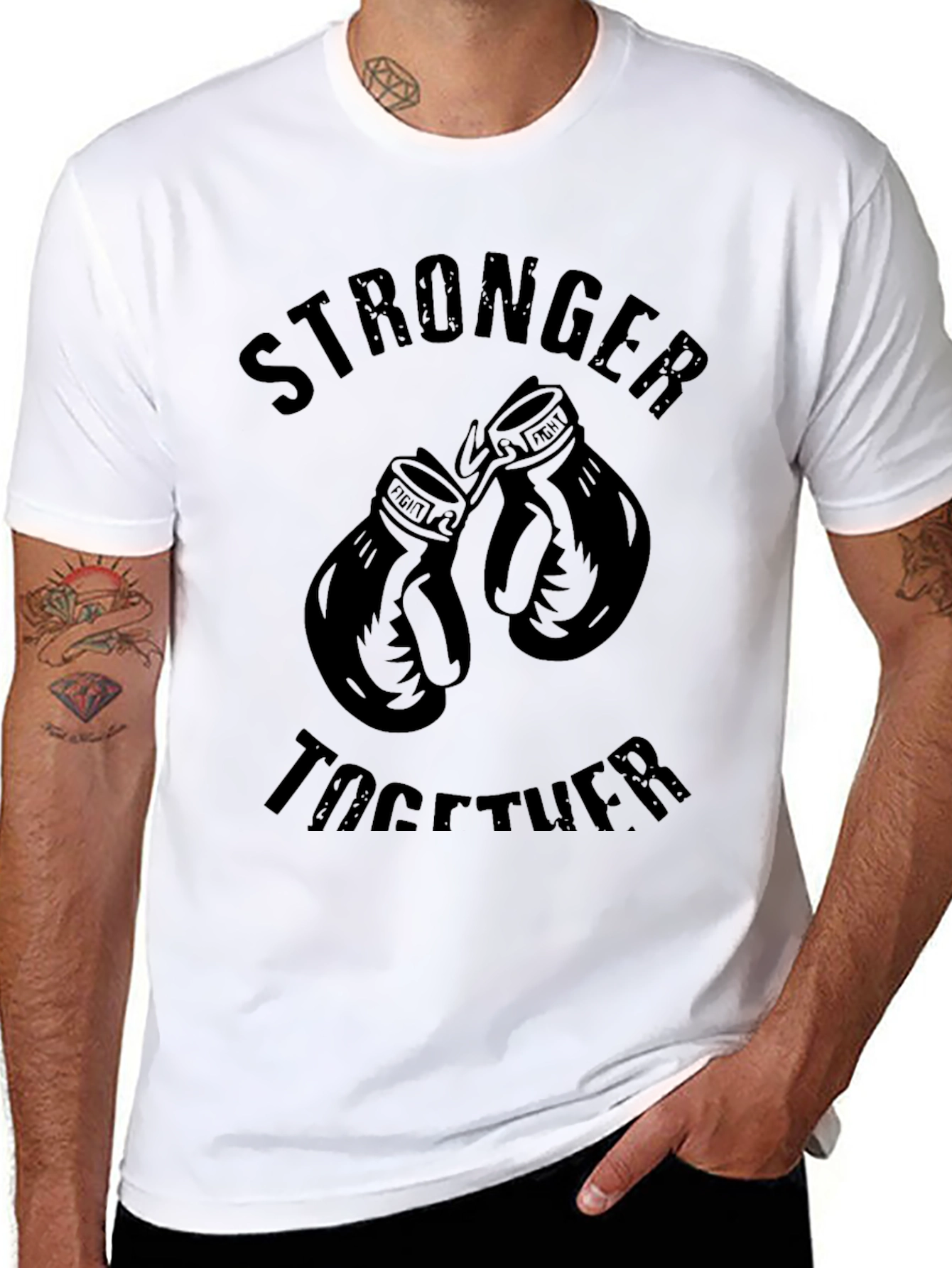 Stronger Together Boxing Gloves Graphic Tee - Black