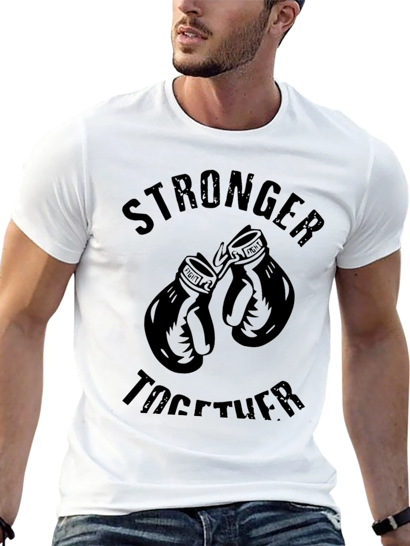 Stronger Together Boxing Gloves Graphic Tee - Black