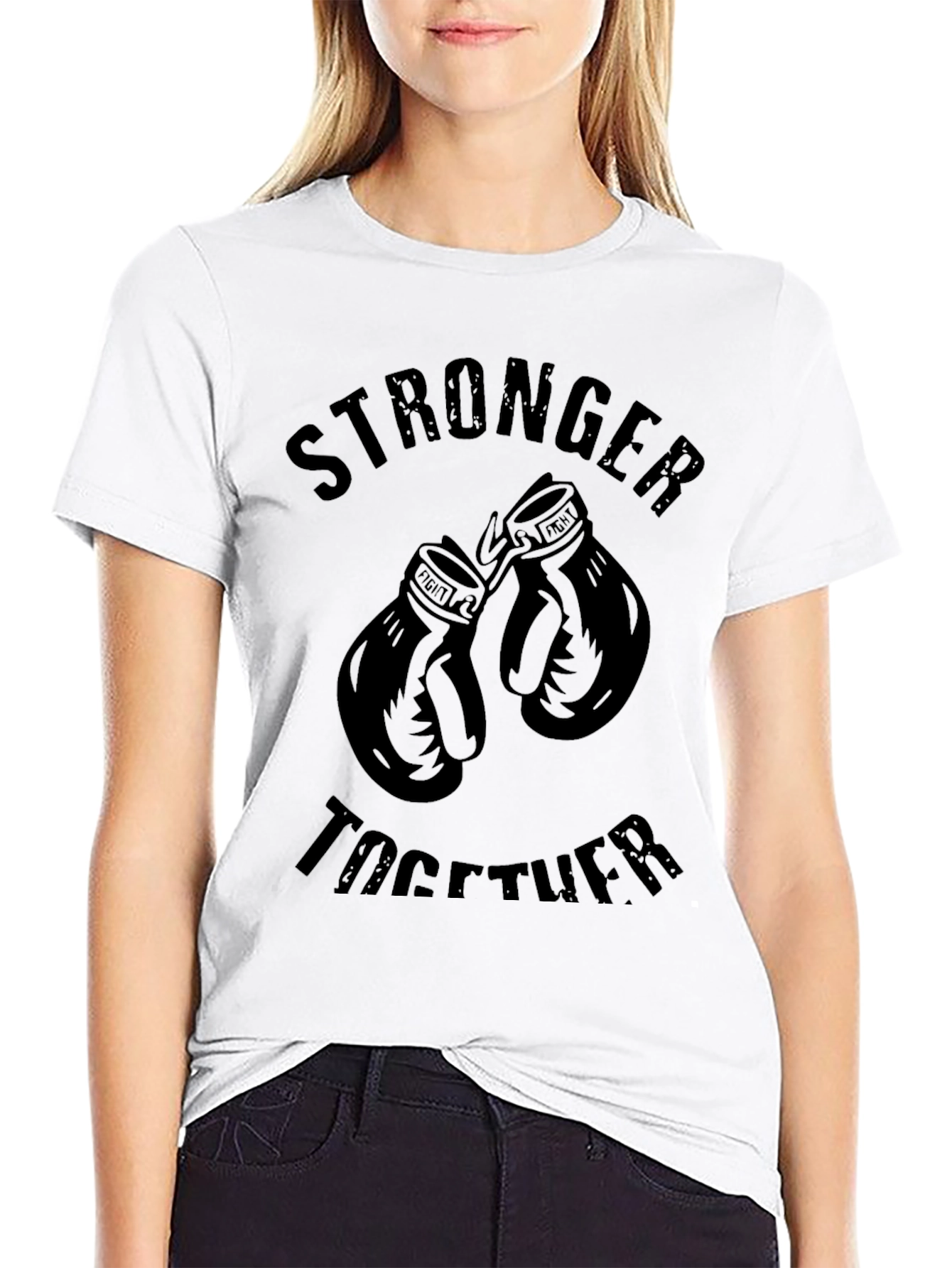 Stronger Together Boxing Gloves Graphic Tee - Black
