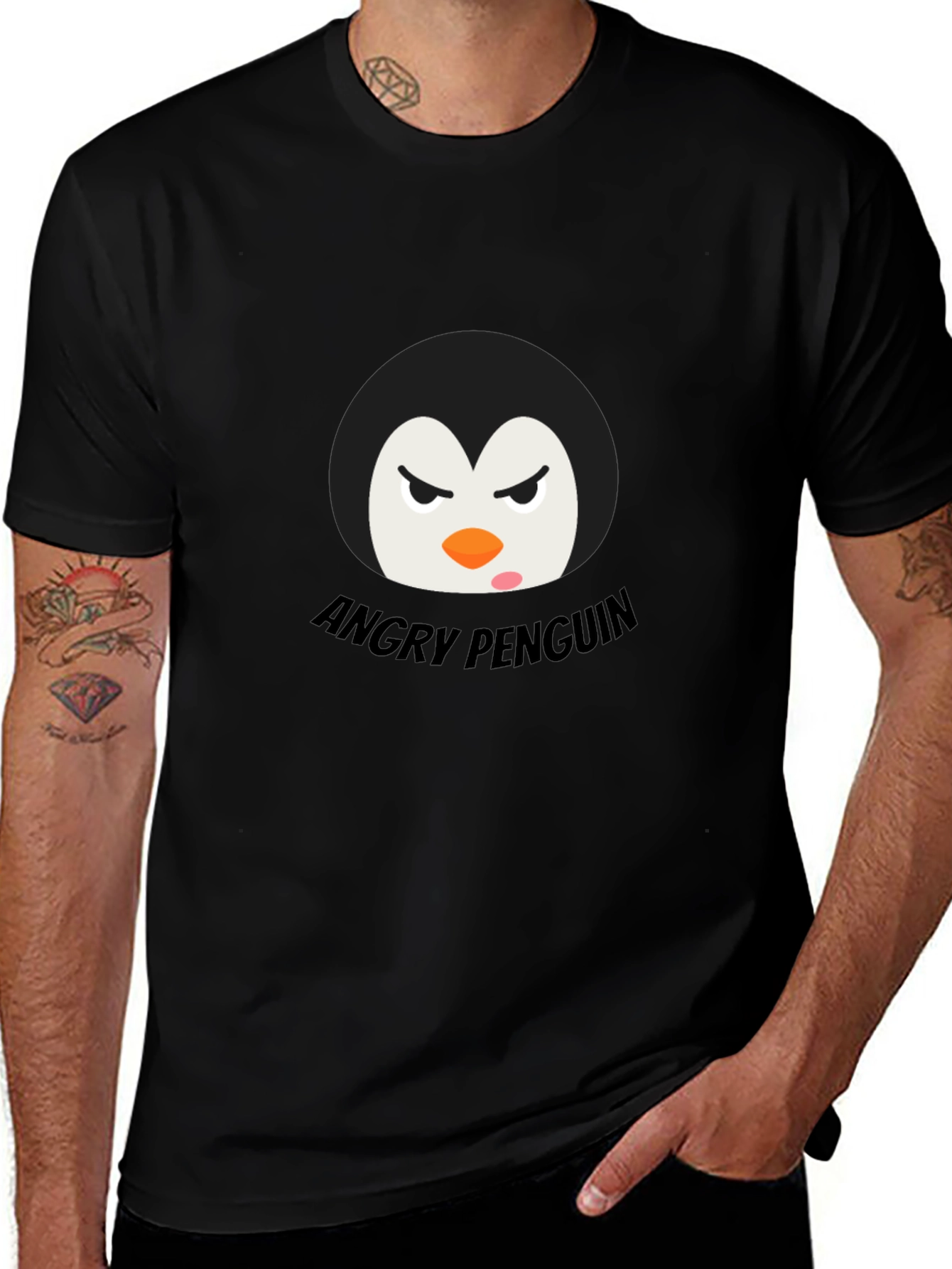 Angry Penguin Graphic Tee - Black Cotton T-Shirt