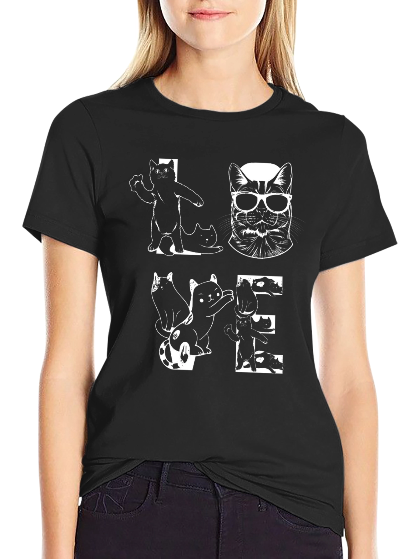 Love Cats T-Shirt - Black Graphic Tee
