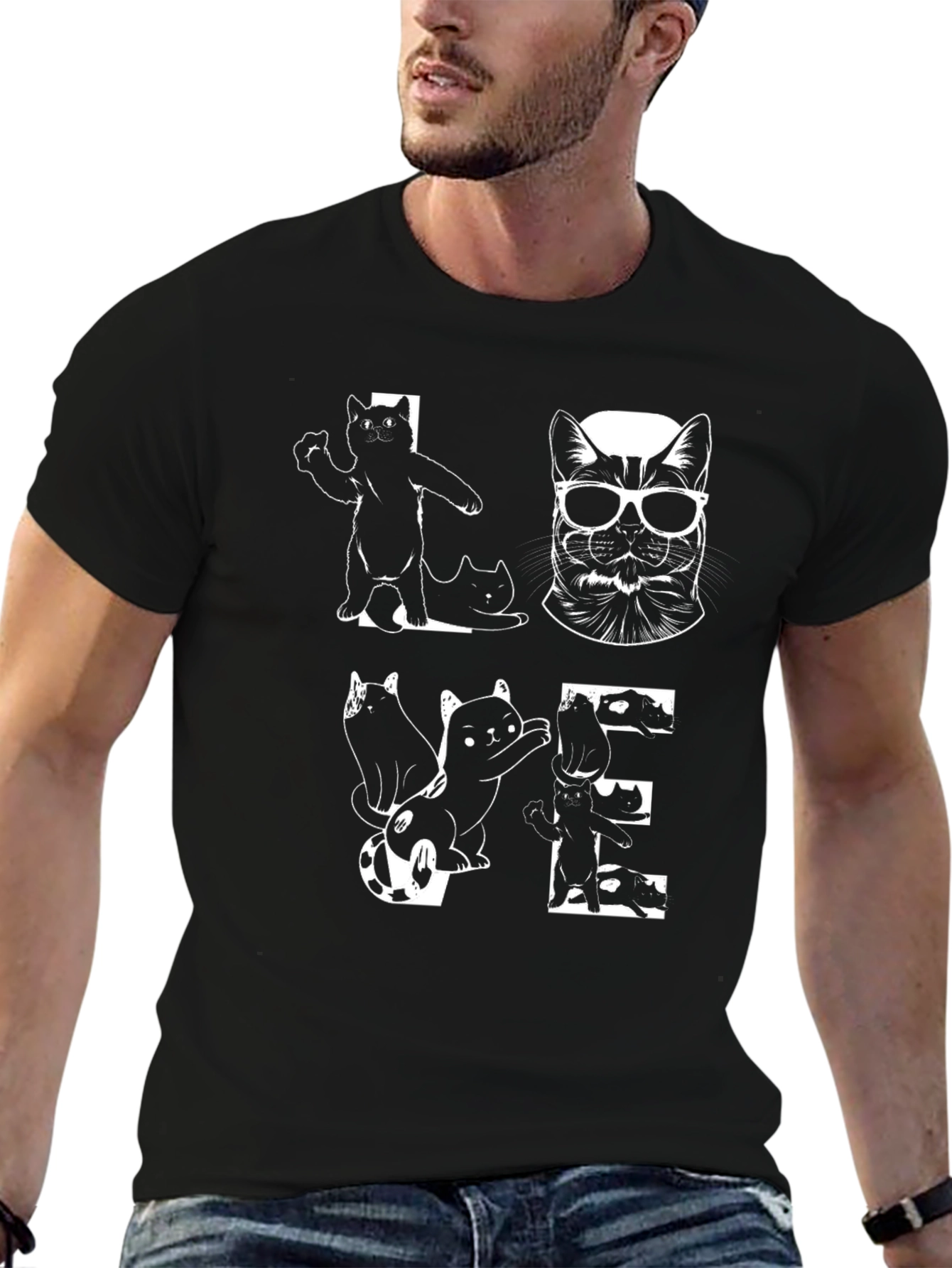 Love Cats T-Shirt - Black Graphic Tee