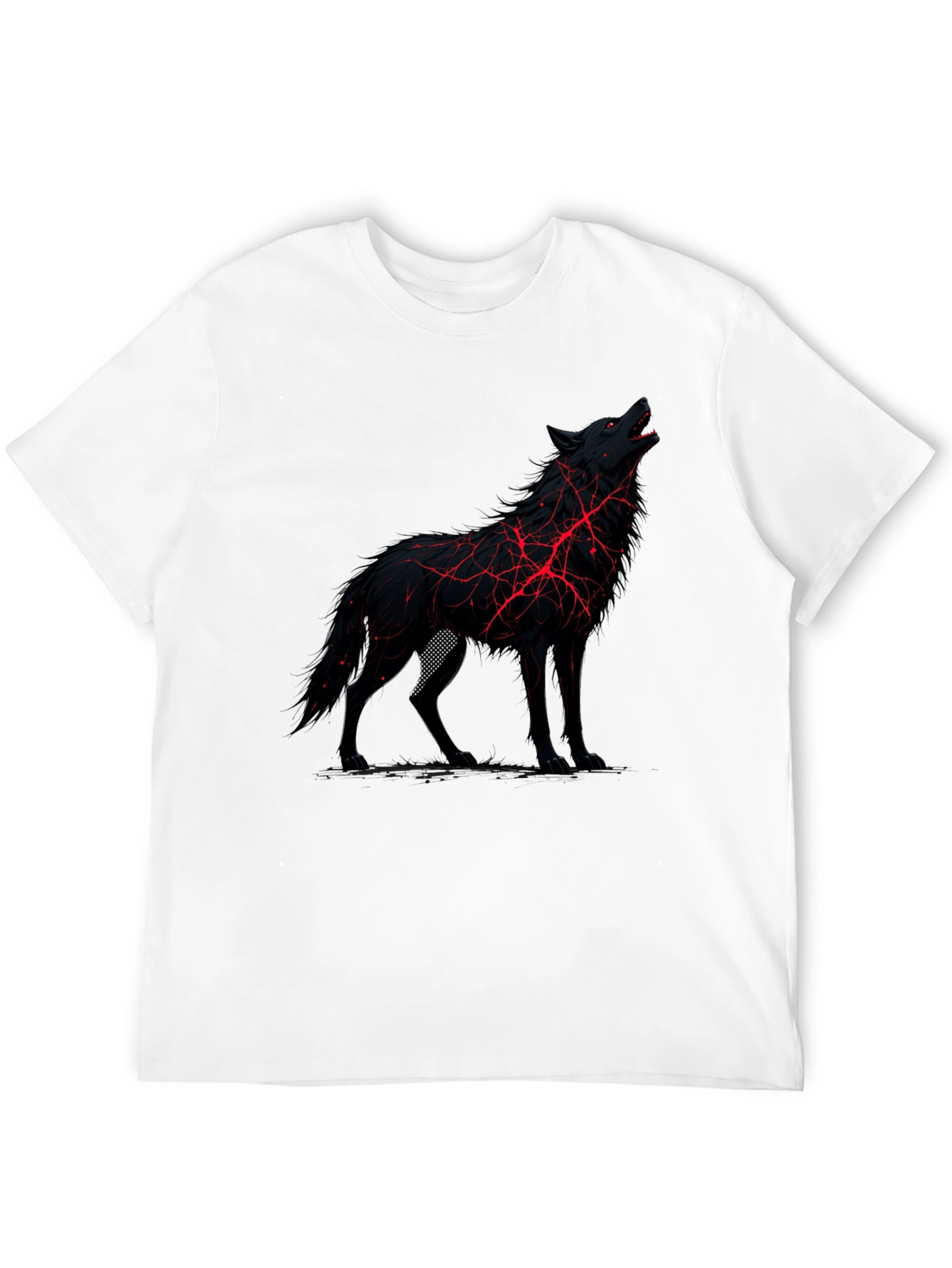 Black Wolf Graphic Tee - Unique Red Lightning Design