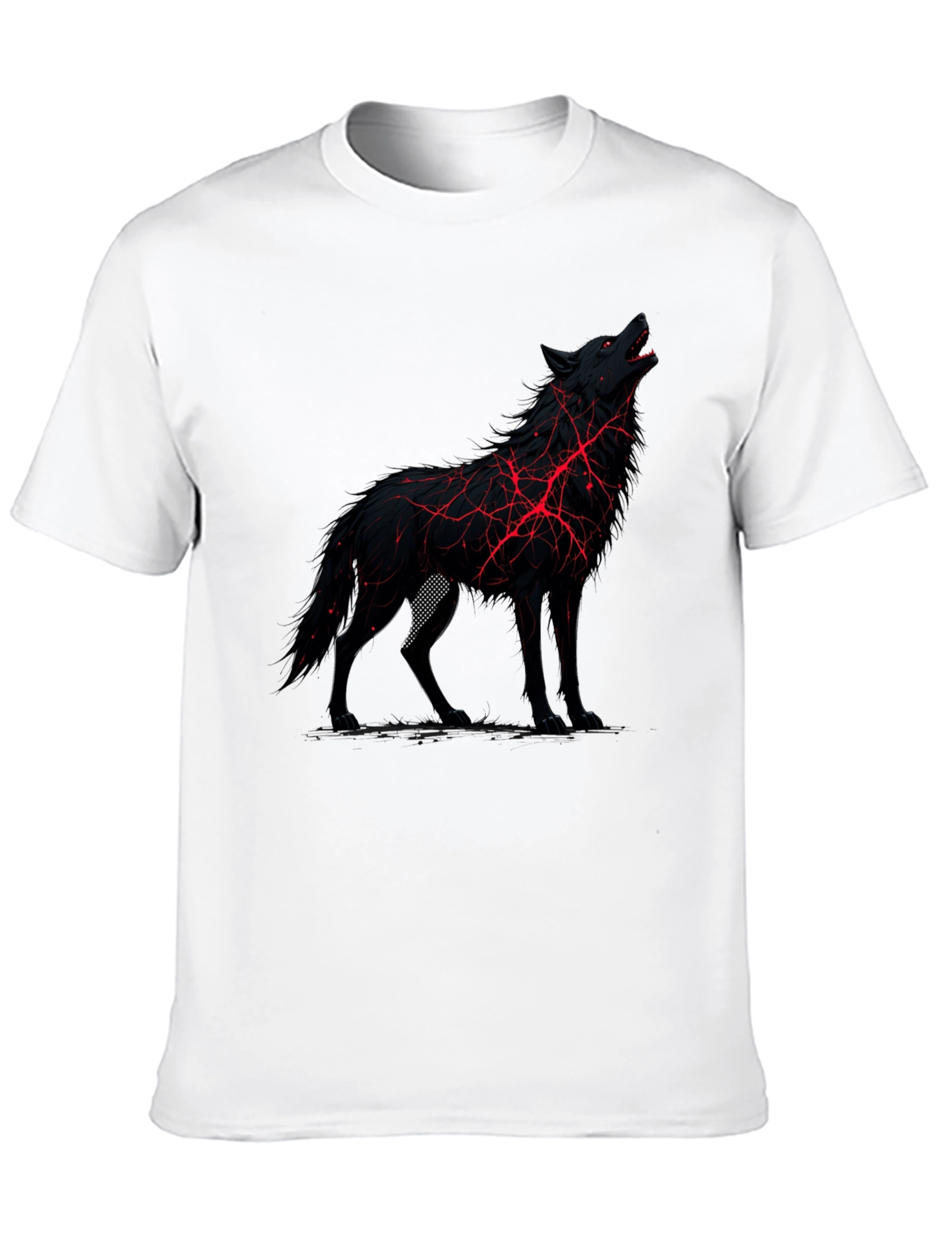 Black Wolf Graphic Tee - Unique Red Lightning Design