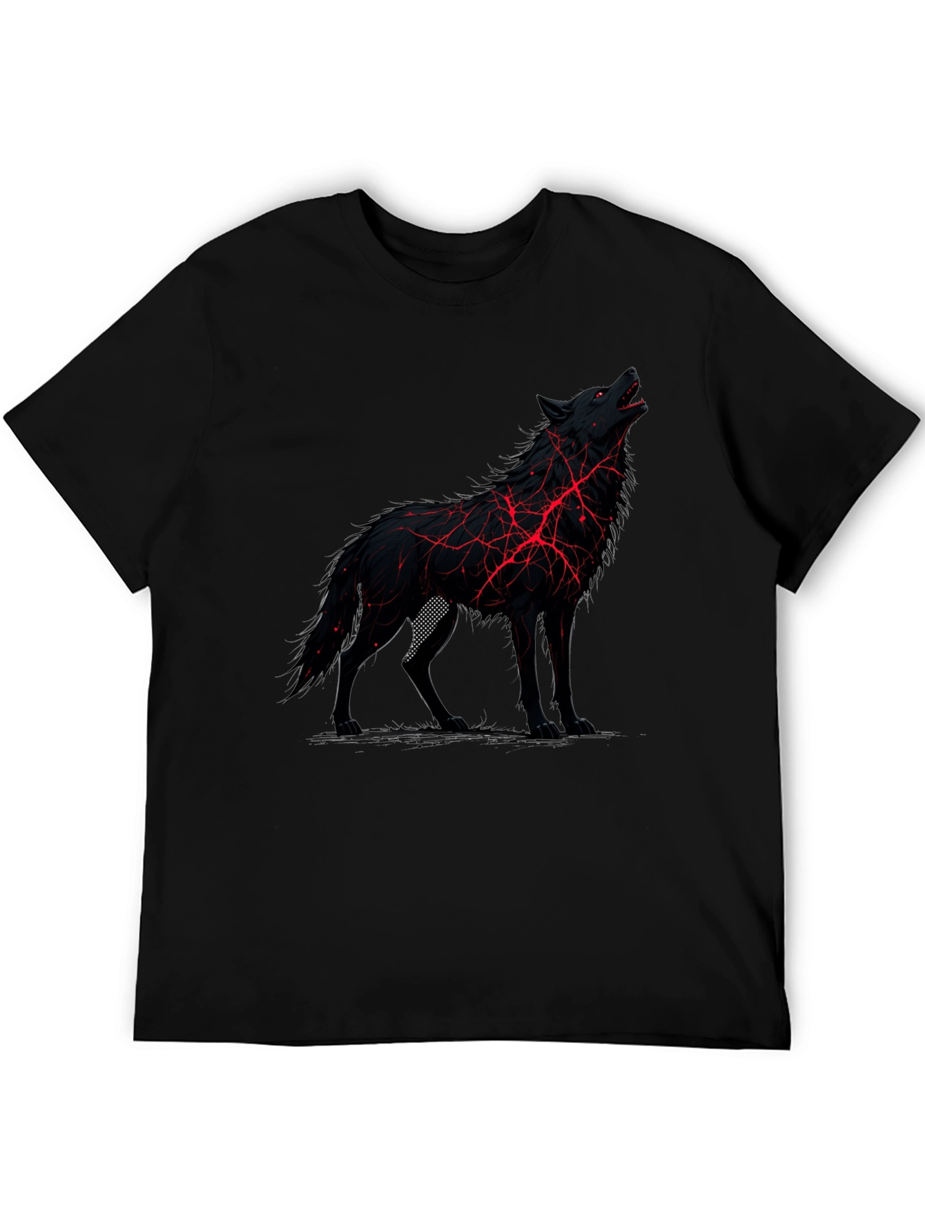 Black Wolf Graphic Tee - Unique Red Lightning Design
