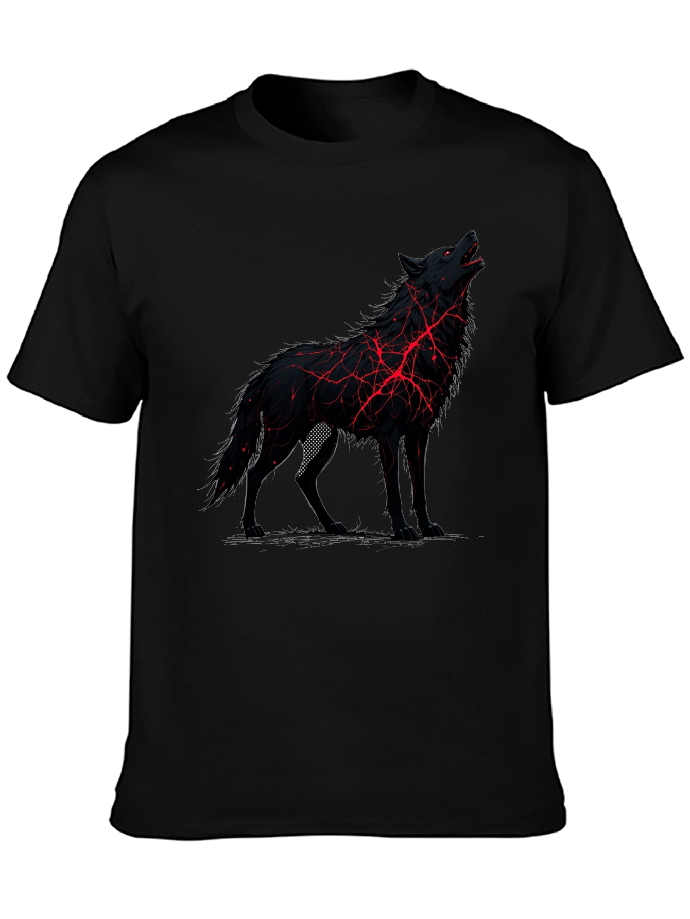 Black Wolf Graphic Tee - Unique Red Lightning Design