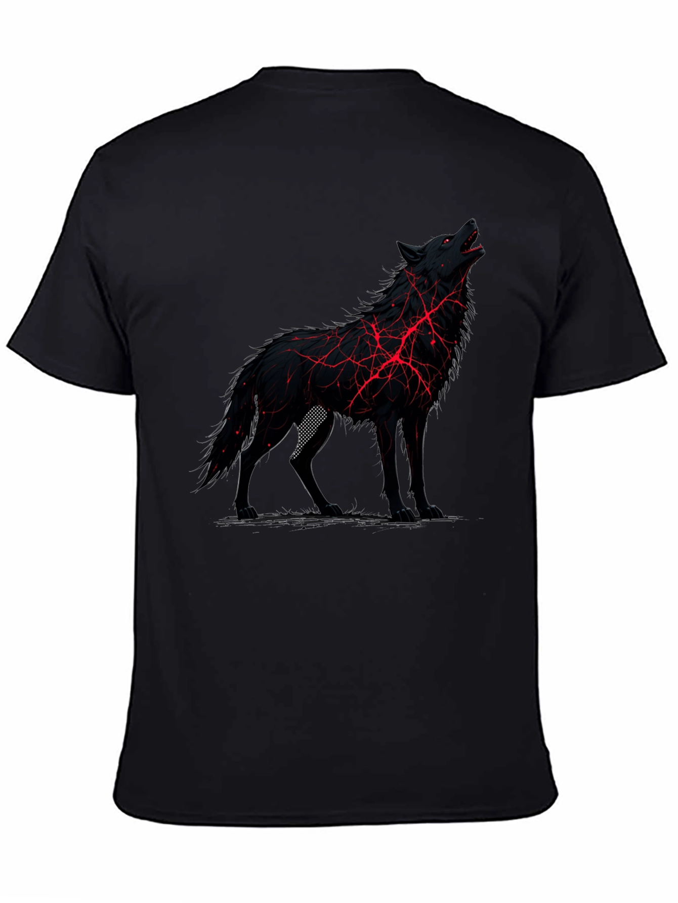 Black Wolf Graphic Tee - Unique Red Lightning Design