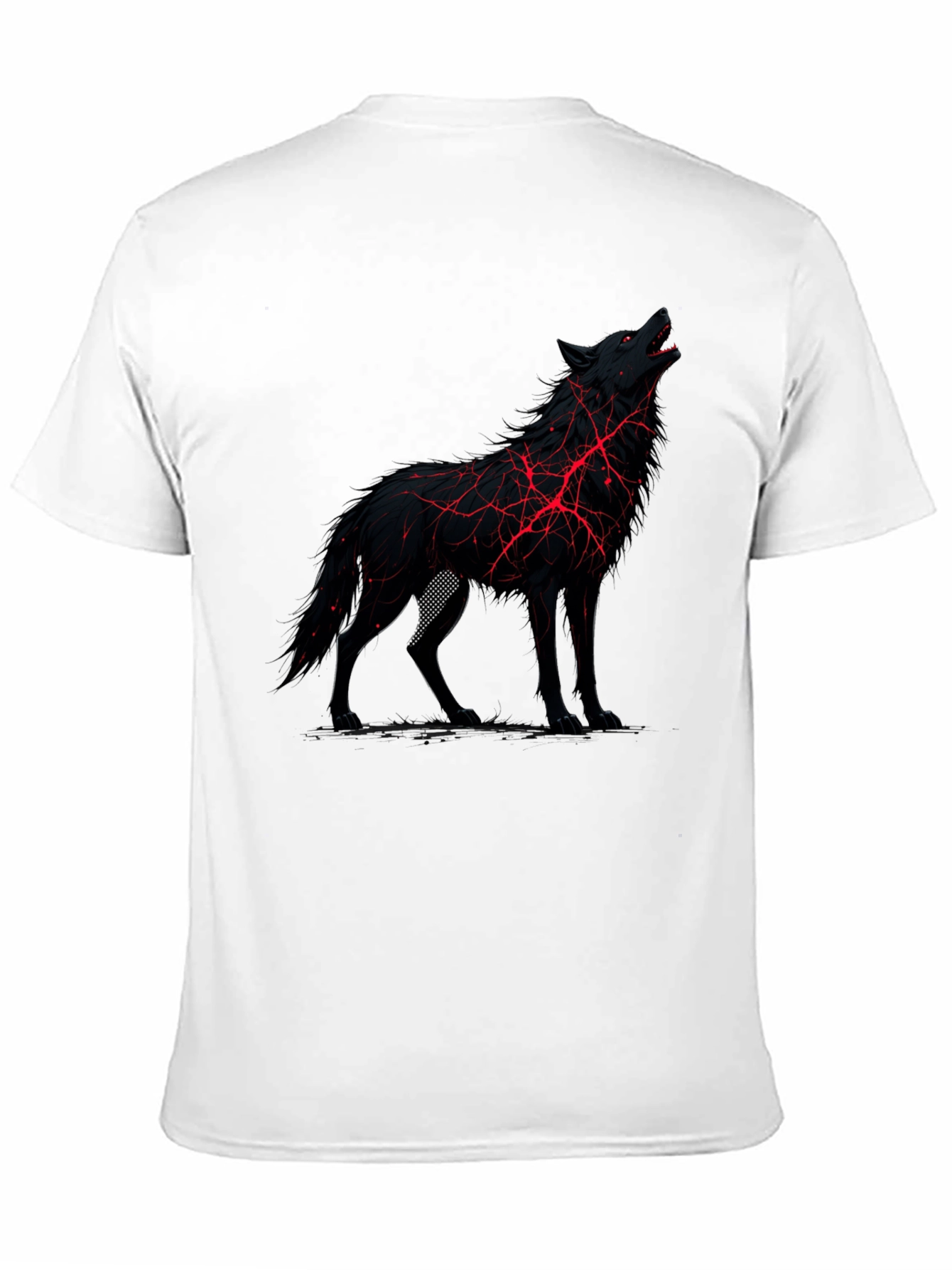 Black Wolf Graphic Tee - Unique Red Lightning Design