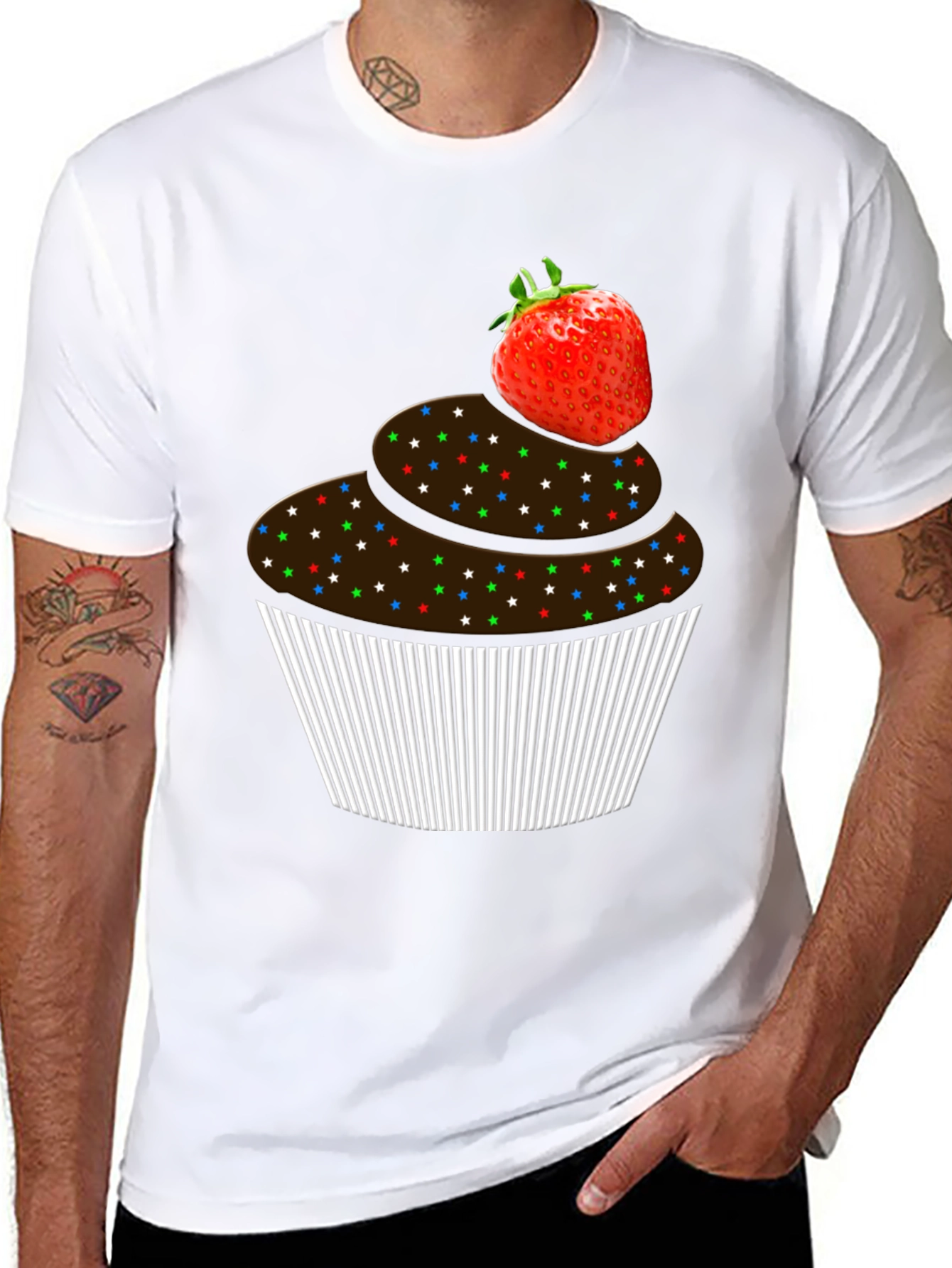 Strawberry Cupcake Graphic Tee - Black Cotton T-Shirt