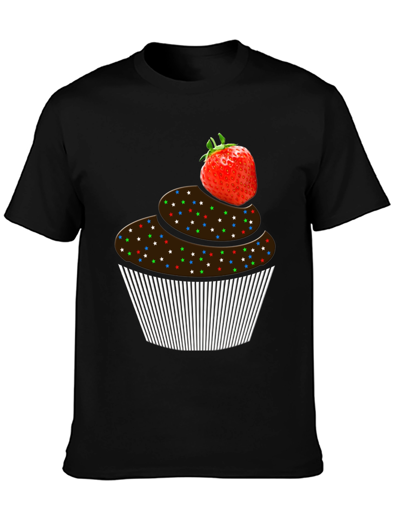 Strawberry Cupcake Graphic Tee - Black Cotton T-Shirt