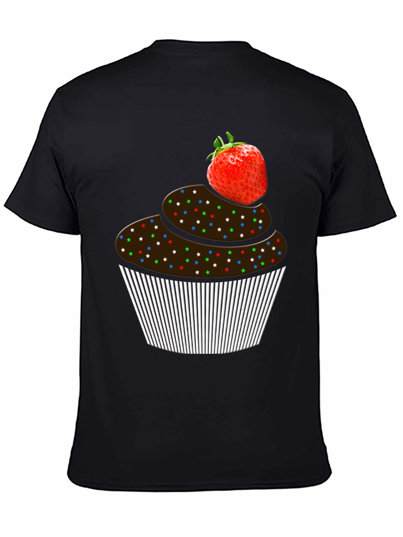 Strawberry Cupcake Graphic Tee - Black Cotton T-Shirt