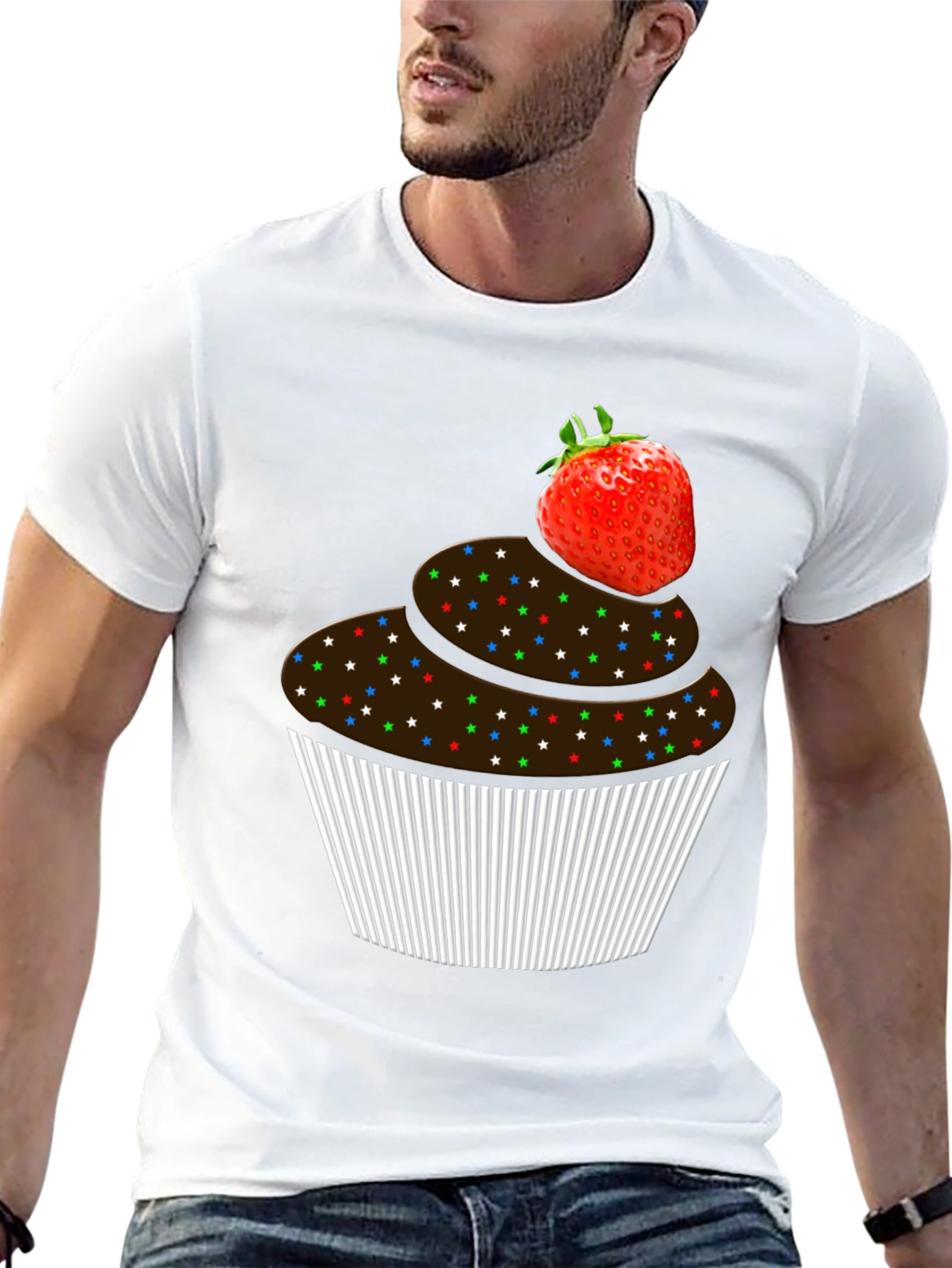 Strawberry Cupcake Graphic Tee - Black Cotton T-Shirt