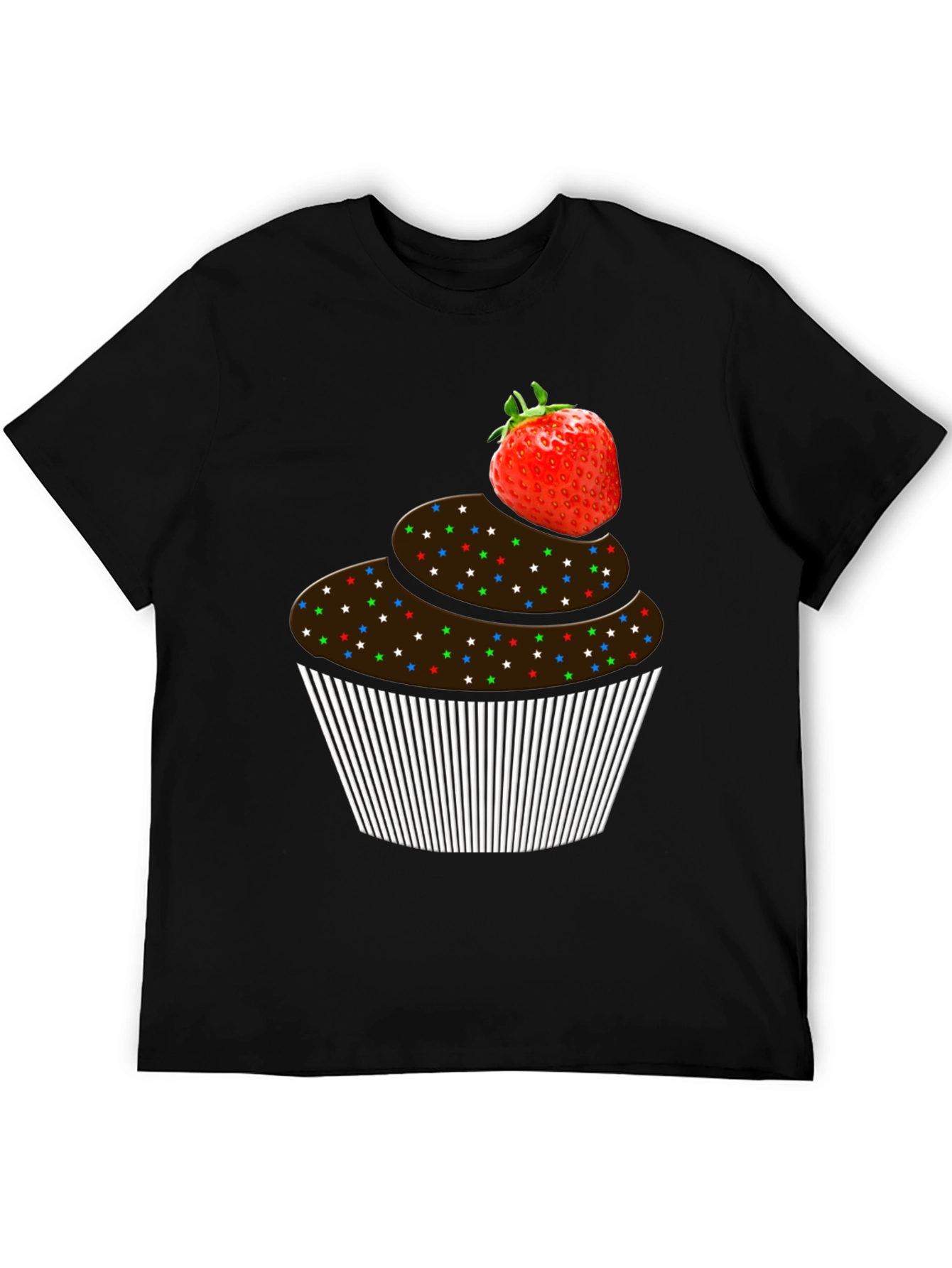 Strawberry Cupcake Graphic Tee - Black Cotton T-Shirt