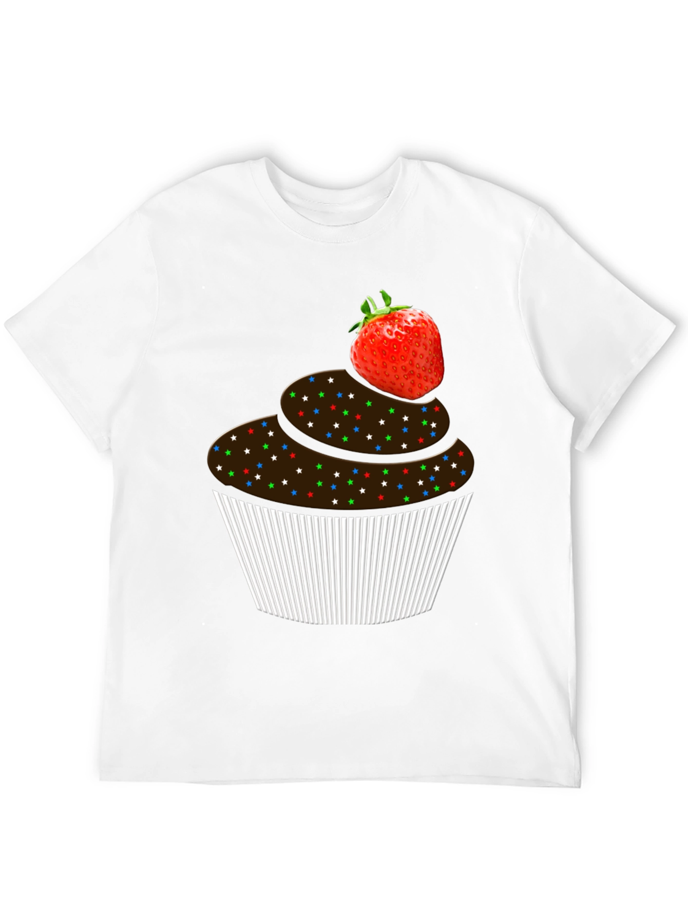 Strawberry Cupcake Graphic Tee - Black Cotton T-Shirt