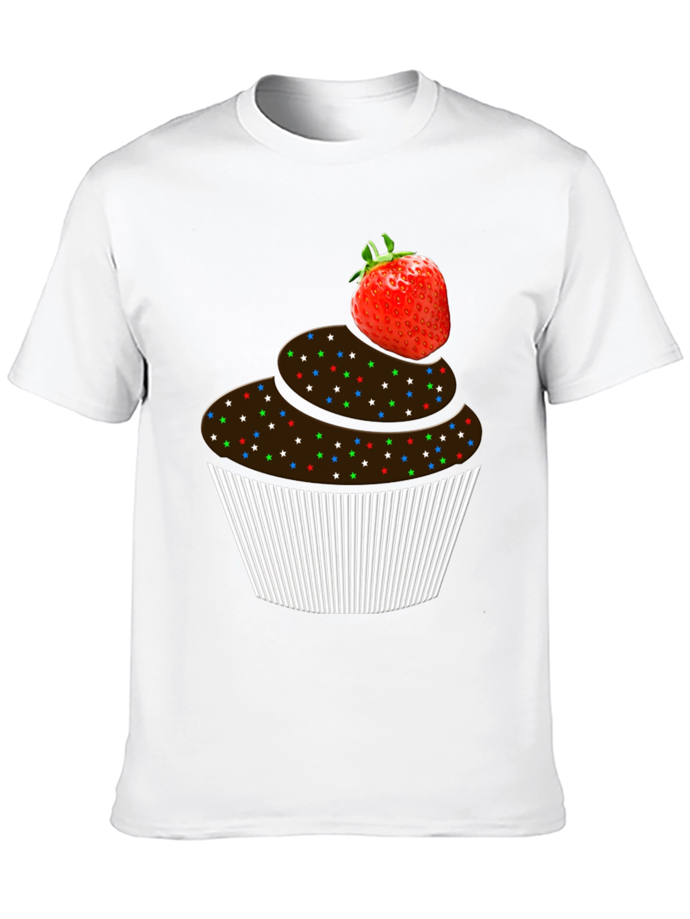 Strawberry Cupcake Graphic Tee - Black Cotton T-Shirt