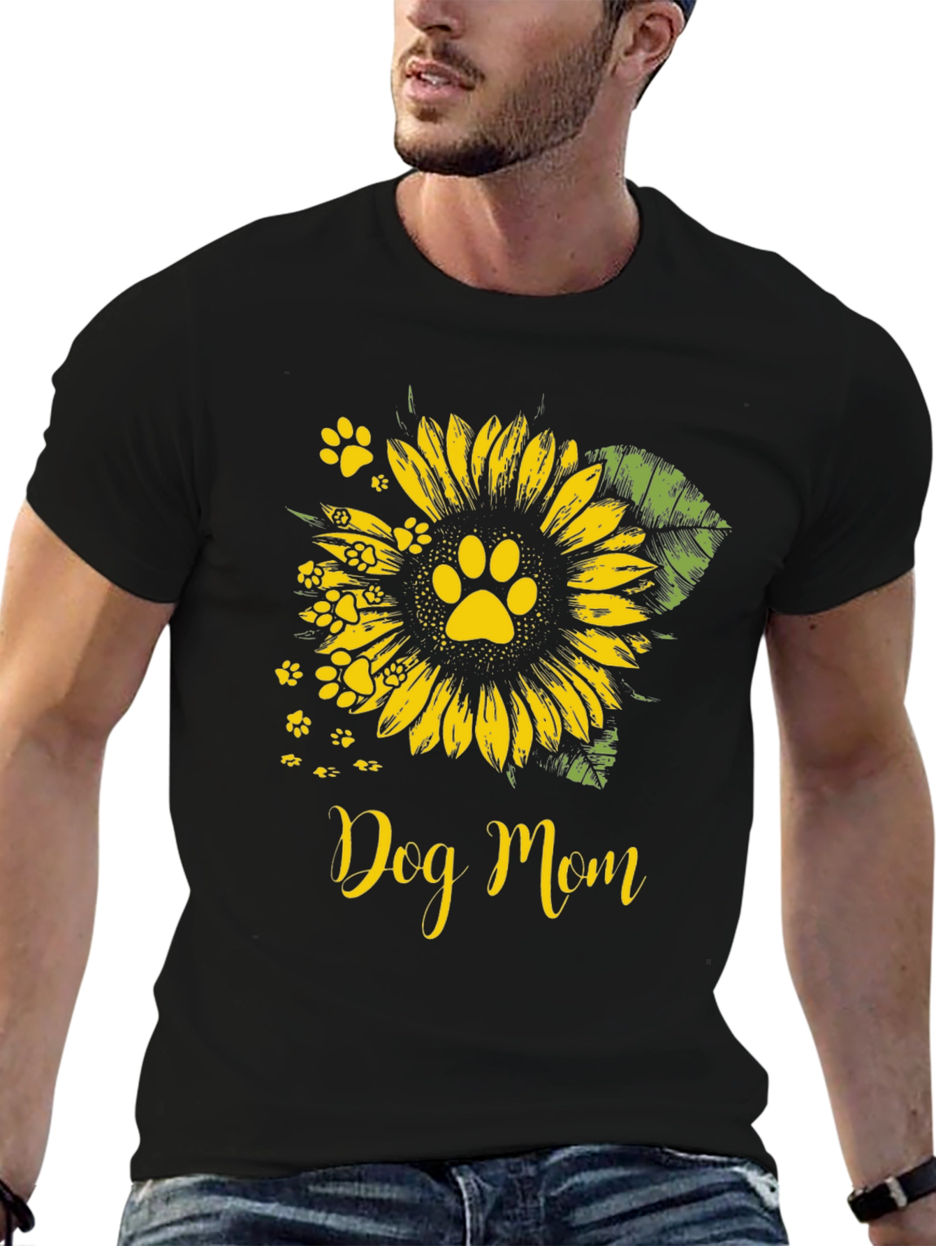 Dog Mom Sunflower Paw Print Graphic Tee