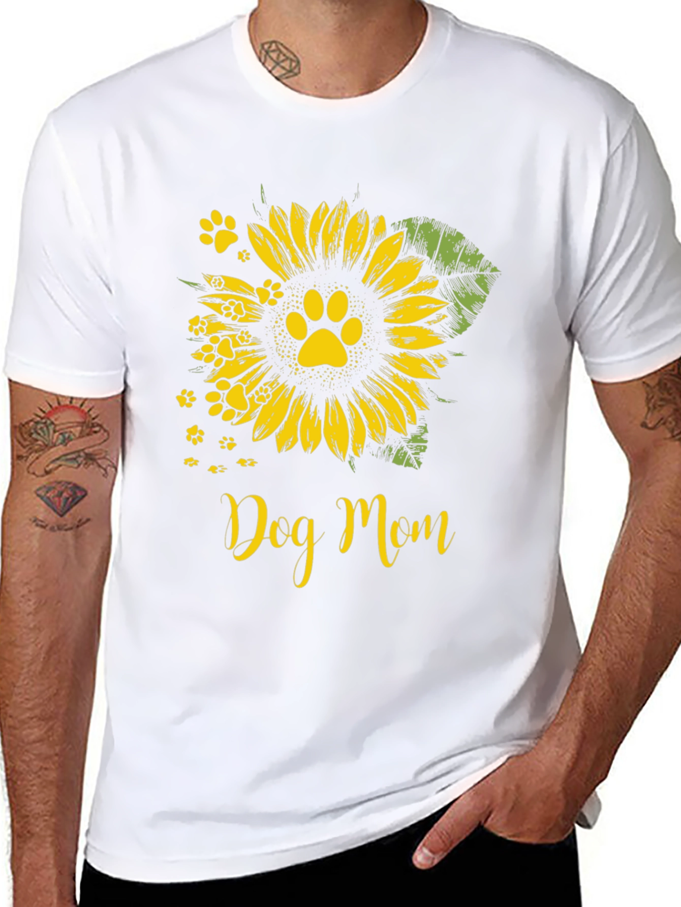 Dog Mom Sunflower Paw Print Graphic Tee