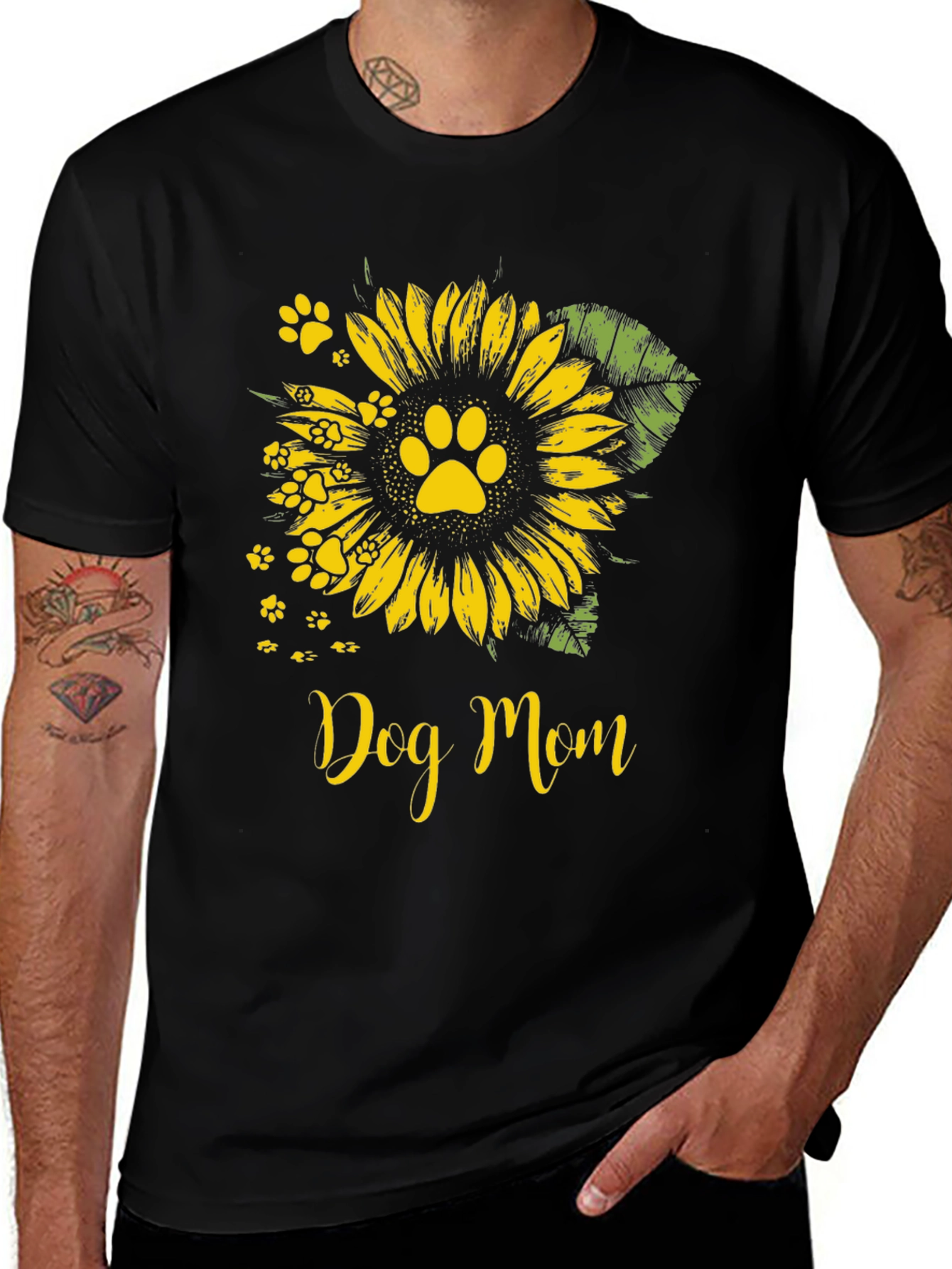 Dog Mom Sunflower Paw Print Graphic Tee