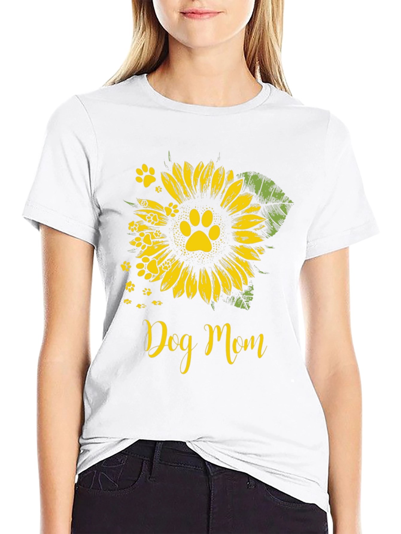 Dog Mom Sunflower Paw Print Graphic Tee