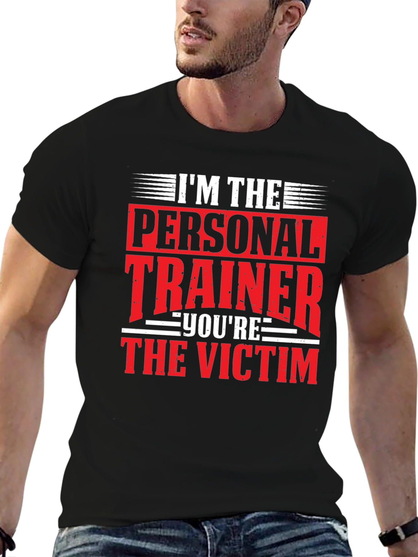 Personal Trainer Victim Black Graphic Tee