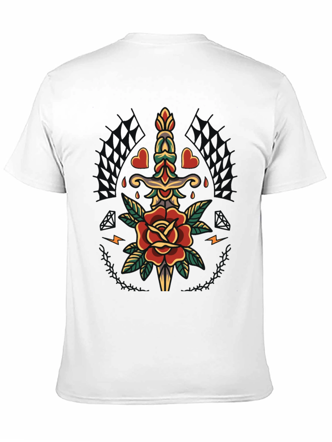 Mens Black T-Shirt with Rose & Dagger Graphic