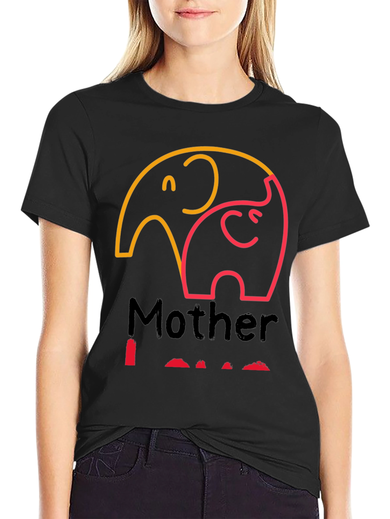 Mother Love Elephant Graphic Tee - Black