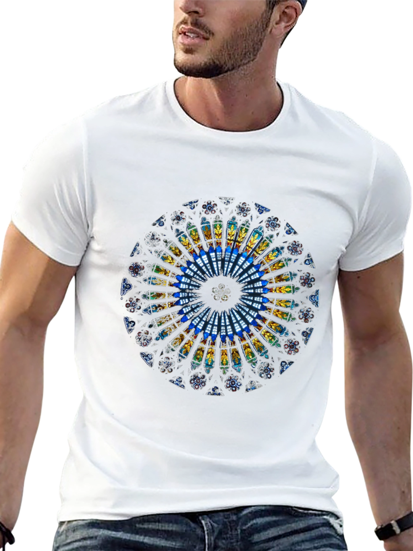 Stained Glass Rose Window Graphic T-Shirt