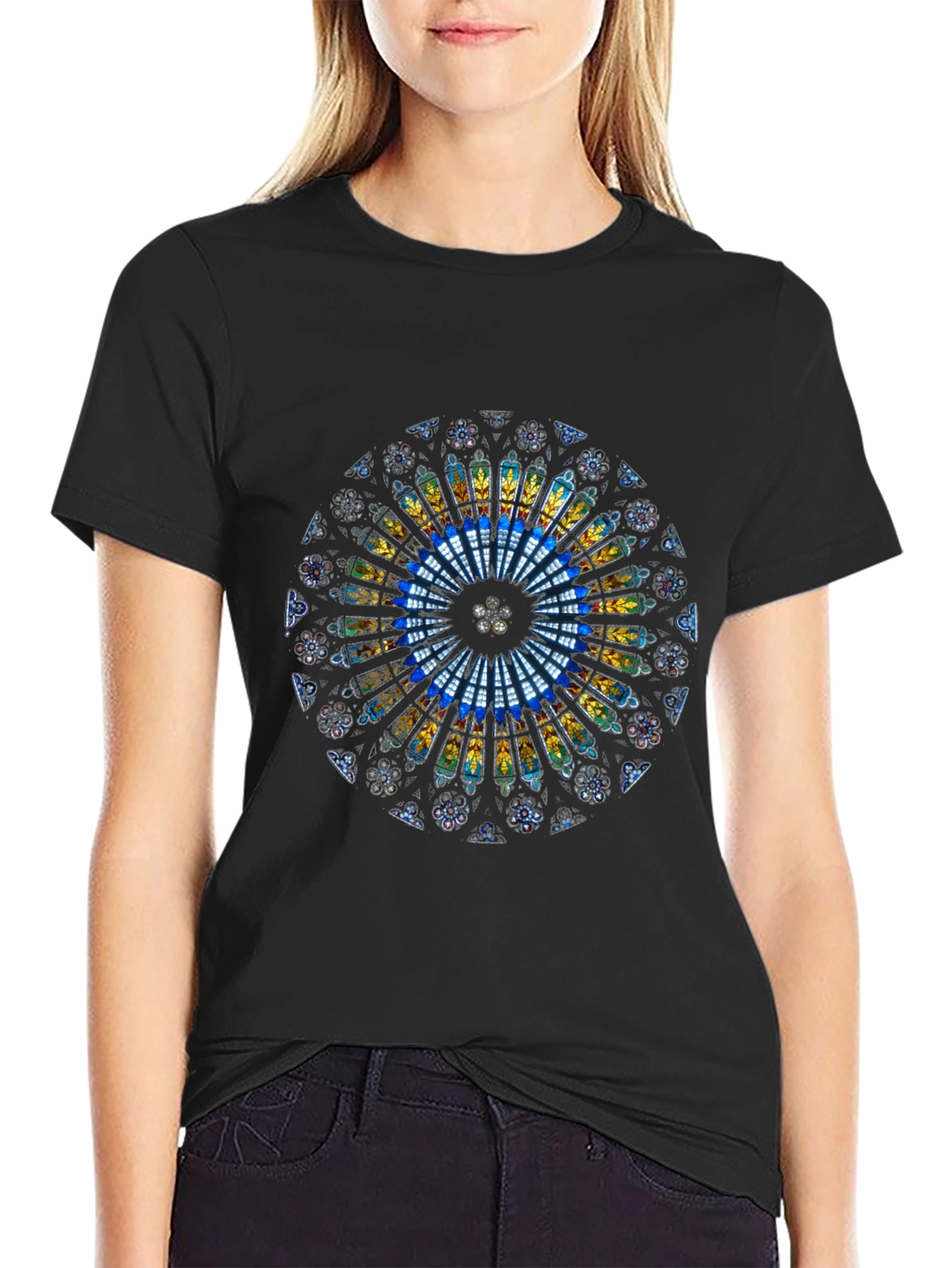 Stained Glass Rose Window Graphic T-Shirt